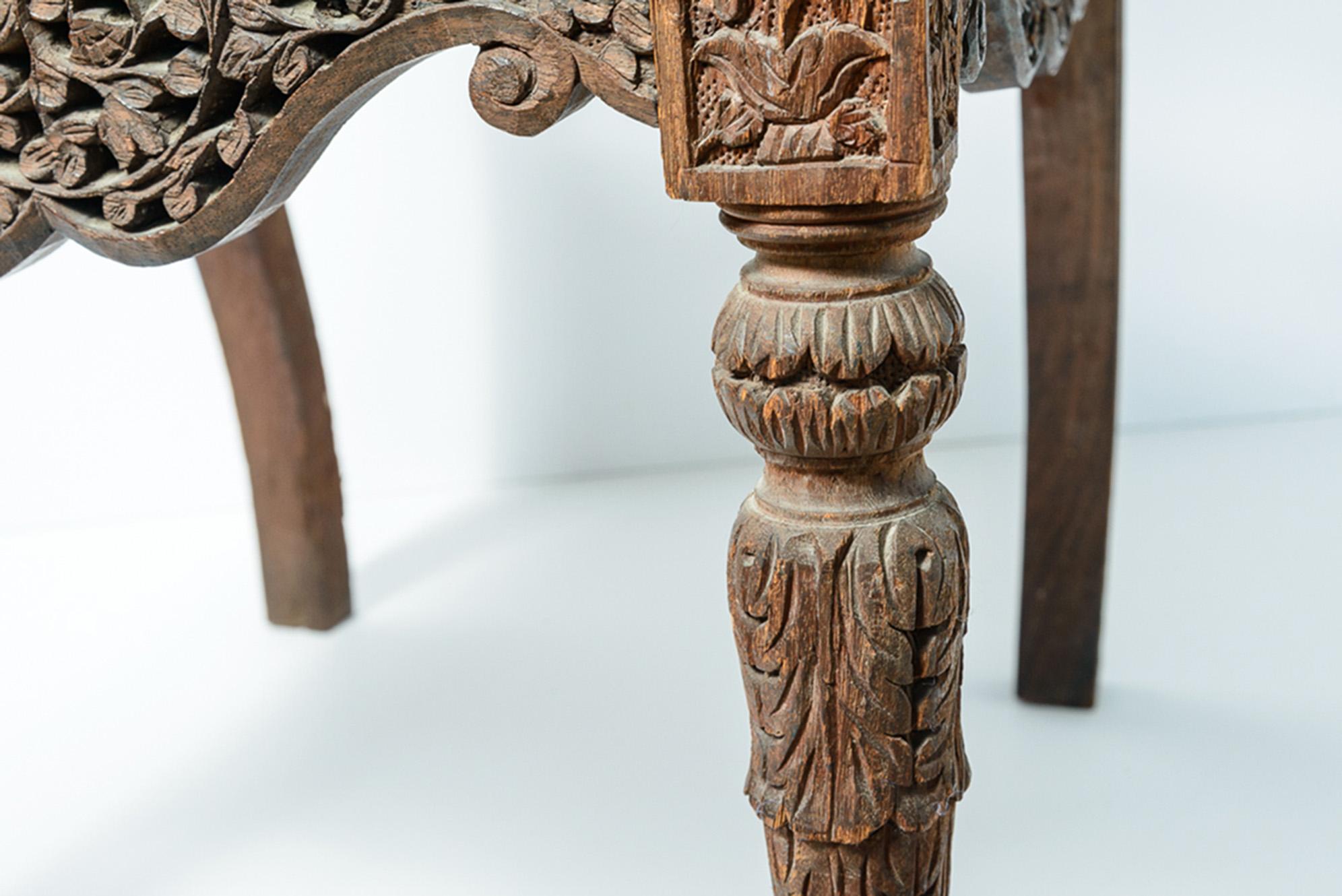 Late 19th Century Anglo-Indian Heavily Carved Rosewood Hardwood & Silk Paisley For Sale 10