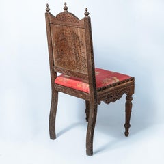 Late 19th Century Anglo-Indian Heavily Carved Rosewood Hardwood & Silk Paisley