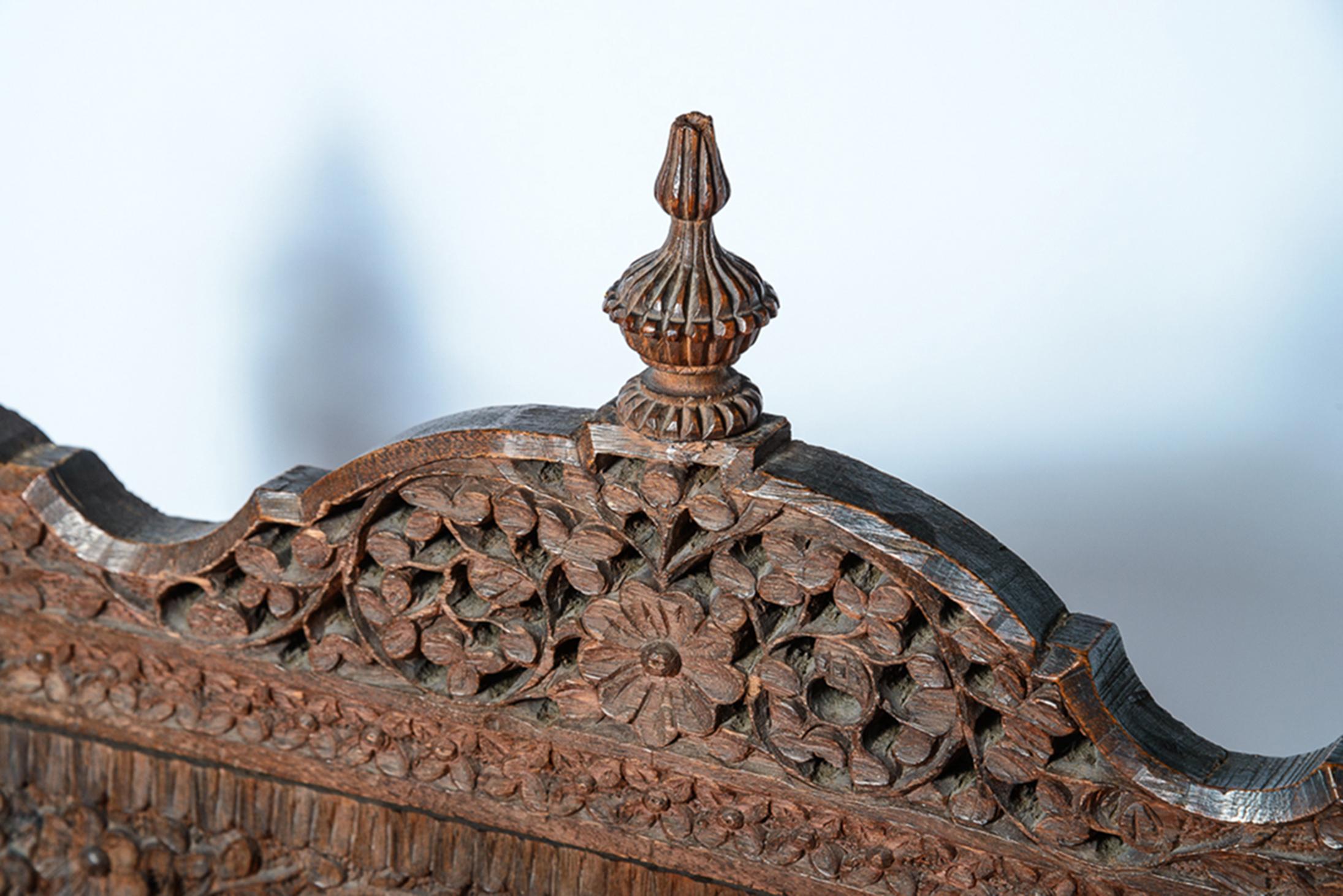 Late 19th Century Anglo-Indian Heavily Carved Rosewood Hardwood & Silk Paisley For Sale 2