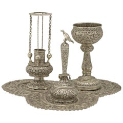 Antique Late 19th Century Anglo-Indian Silver Havdalah Set
