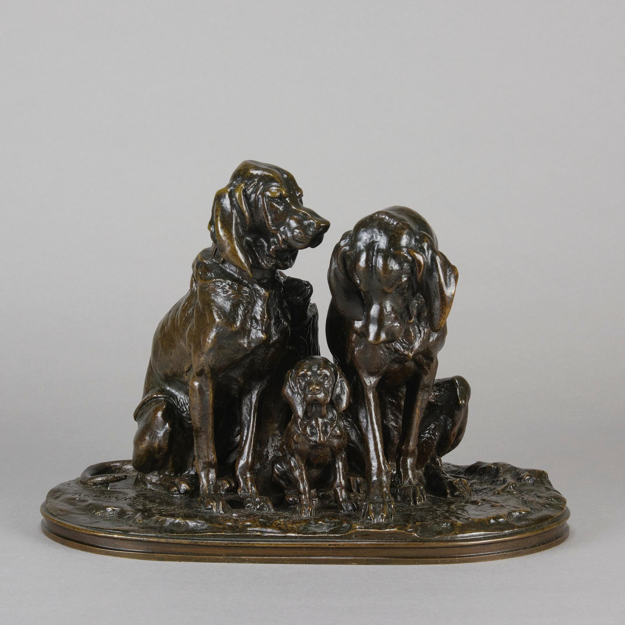Tierier-Bronze des späten 19. Jahrhunderts mit dem Titel „Hundefamilie“ von Alfred Jacquement (Art nouveau) im Angebot