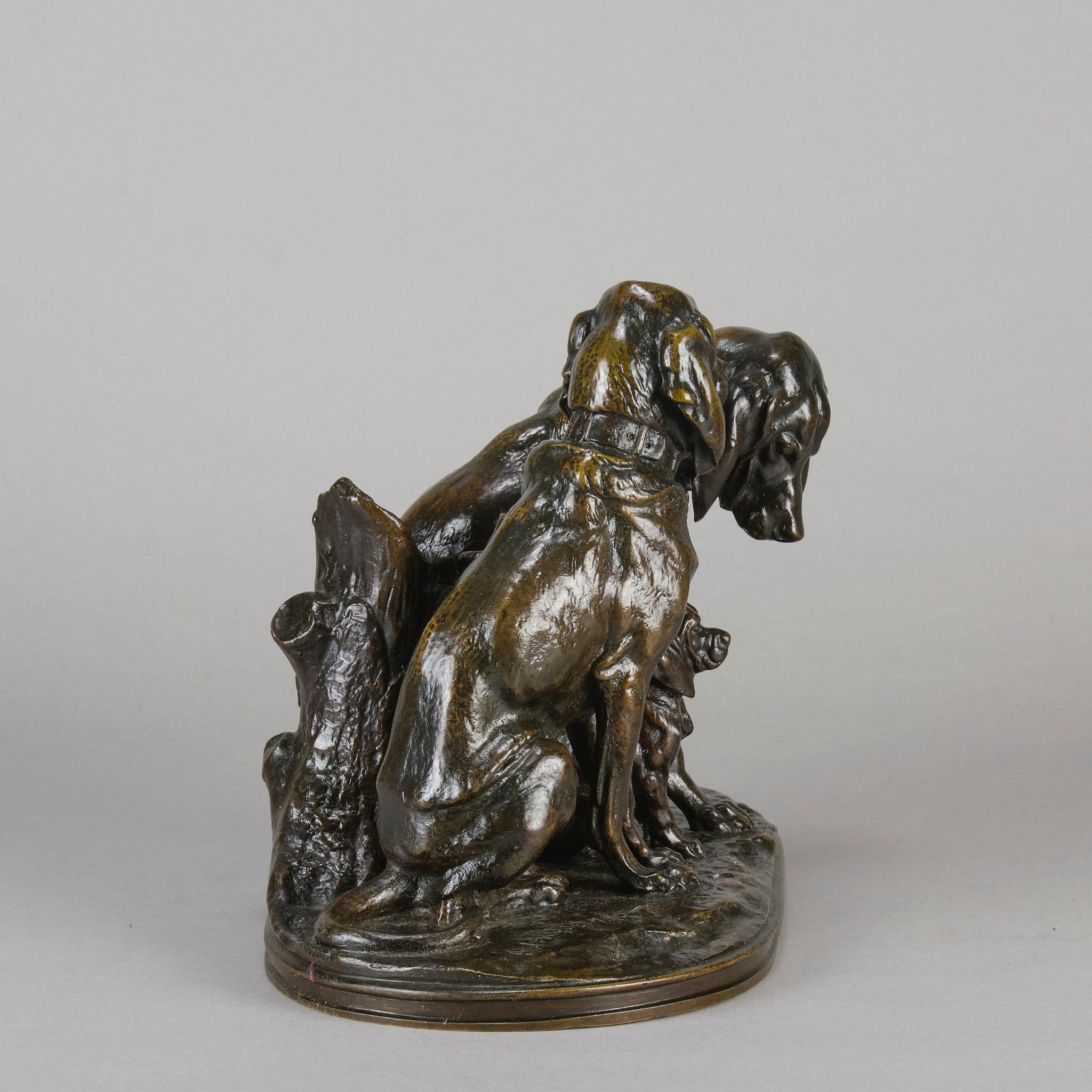 Tierier-Bronze des späten 19. Jahrhunderts mit dem Titel „Hundefamilie“ von Alfred Jacquement (Gegossen) im Angebot