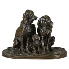 Bronze animalier de la fin du XIXe siècle intitulé "Famille de chiens de chasse" par Alfred Jacquement