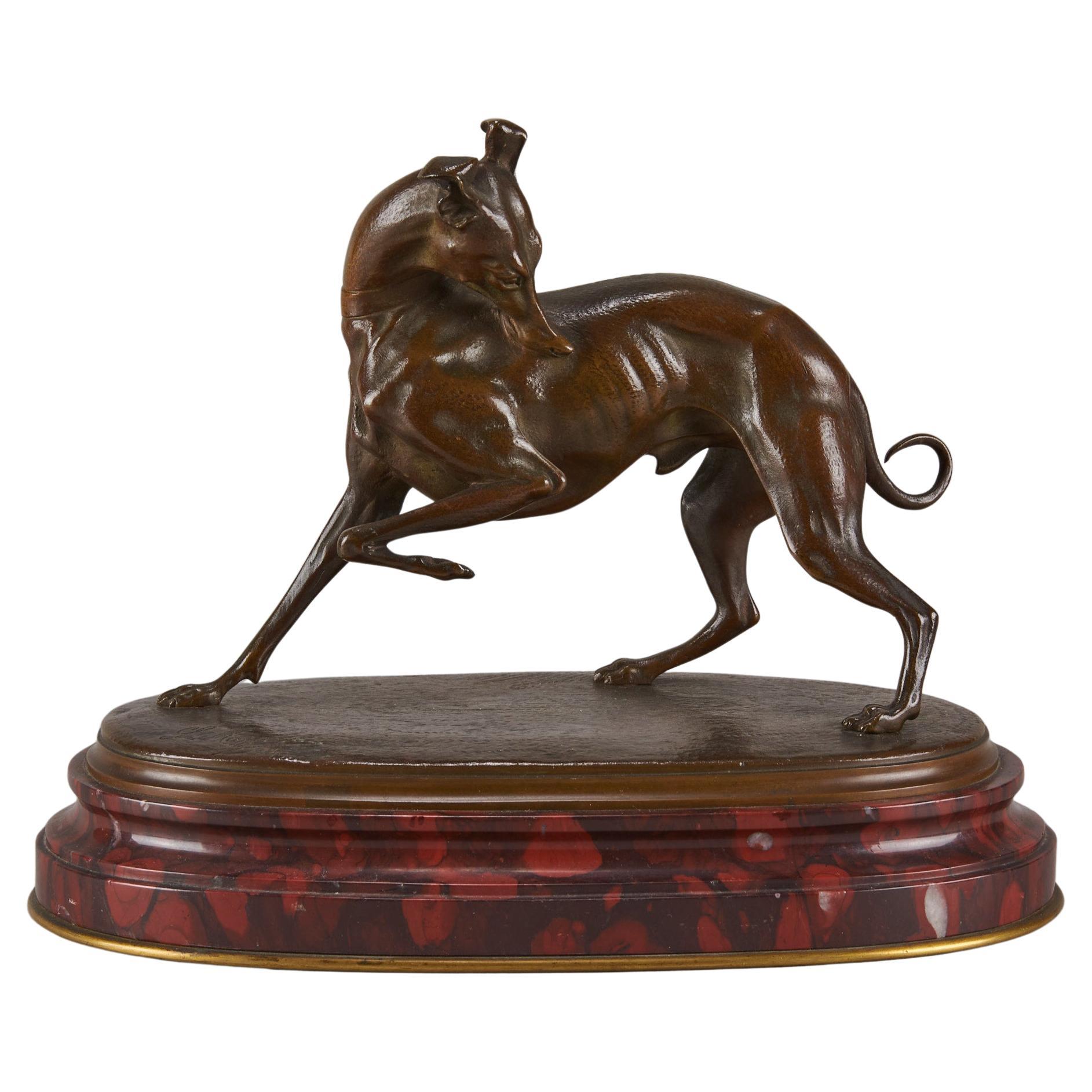 Late 19th Century Animalier Bronze entitled "Turning Whippet" by L Mayer For Sale