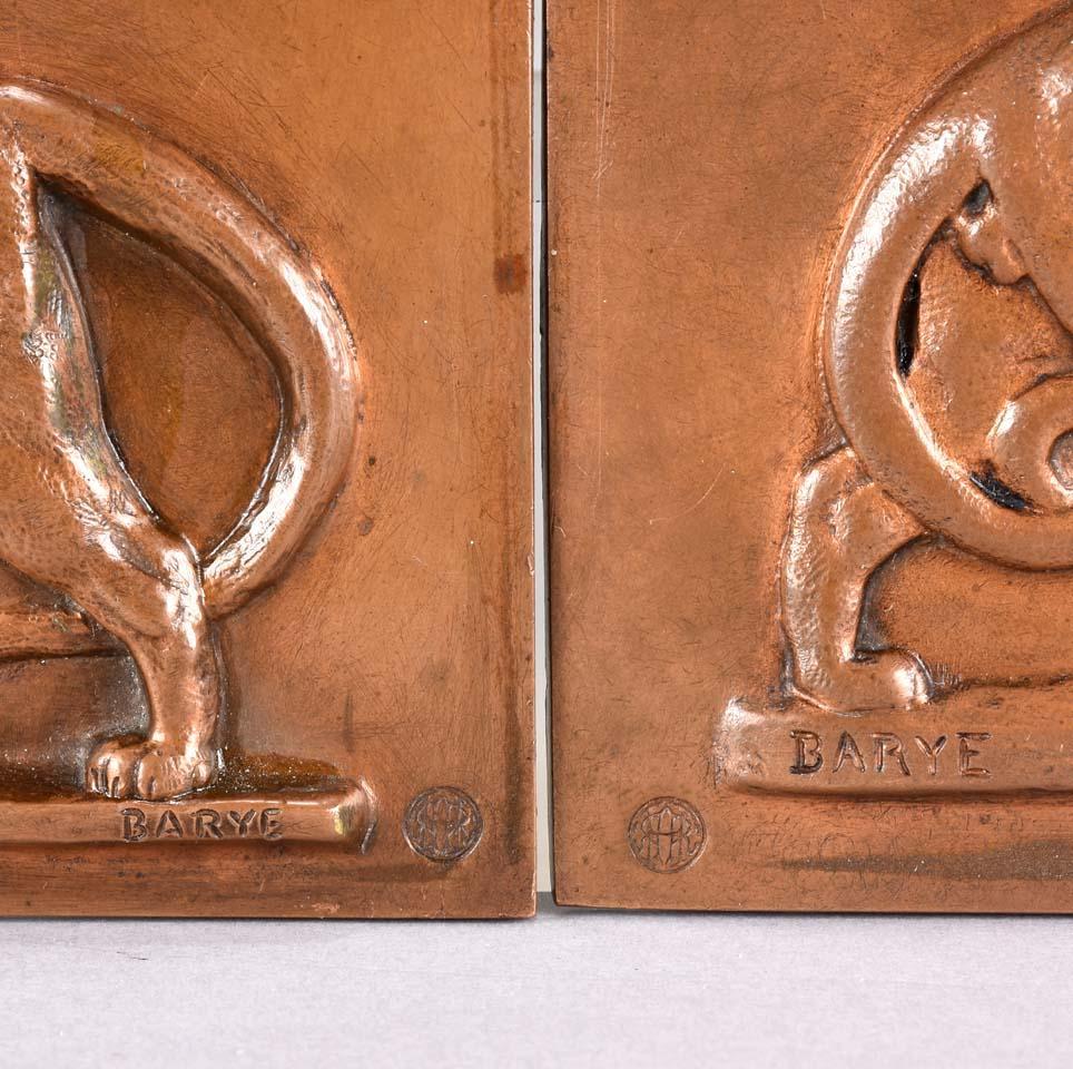 French Late 19th Century Animalier Bronze 'Leopard and Panther' Plaques by Antoine L Ba