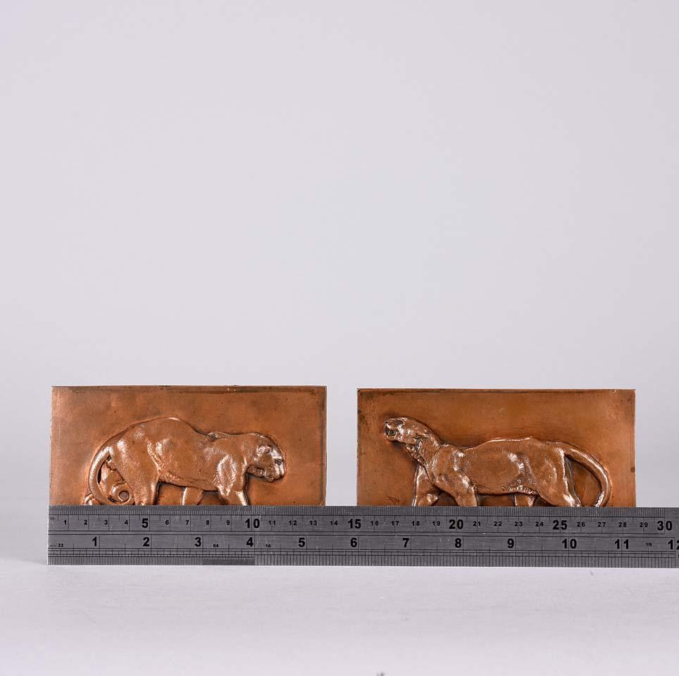 Cast Late 19th Century Animalier Bronze 'Leopard and Panther' Plaques by Antoine L Ba