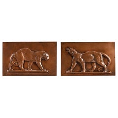 Late 19th Century Animalier Bronze 'Leopard and Panther' Plaques by Antoine L Ba