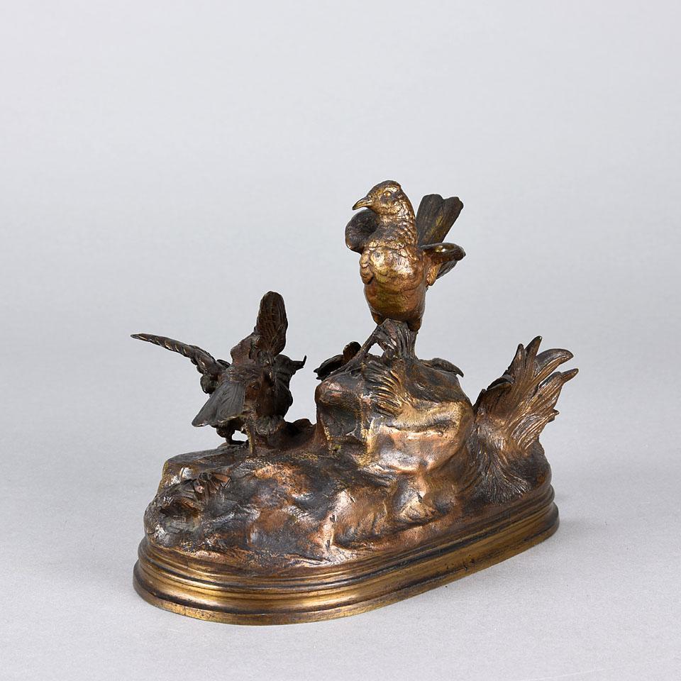 Cast Late 19th Century Animalier French Bronze 'Bird Family' by Jules Moigniez