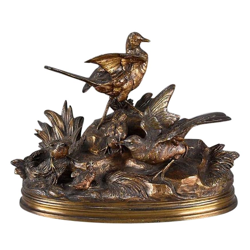 Late 19th Century Animalier French Bronze 'Bird Family' by Jules Moigniez