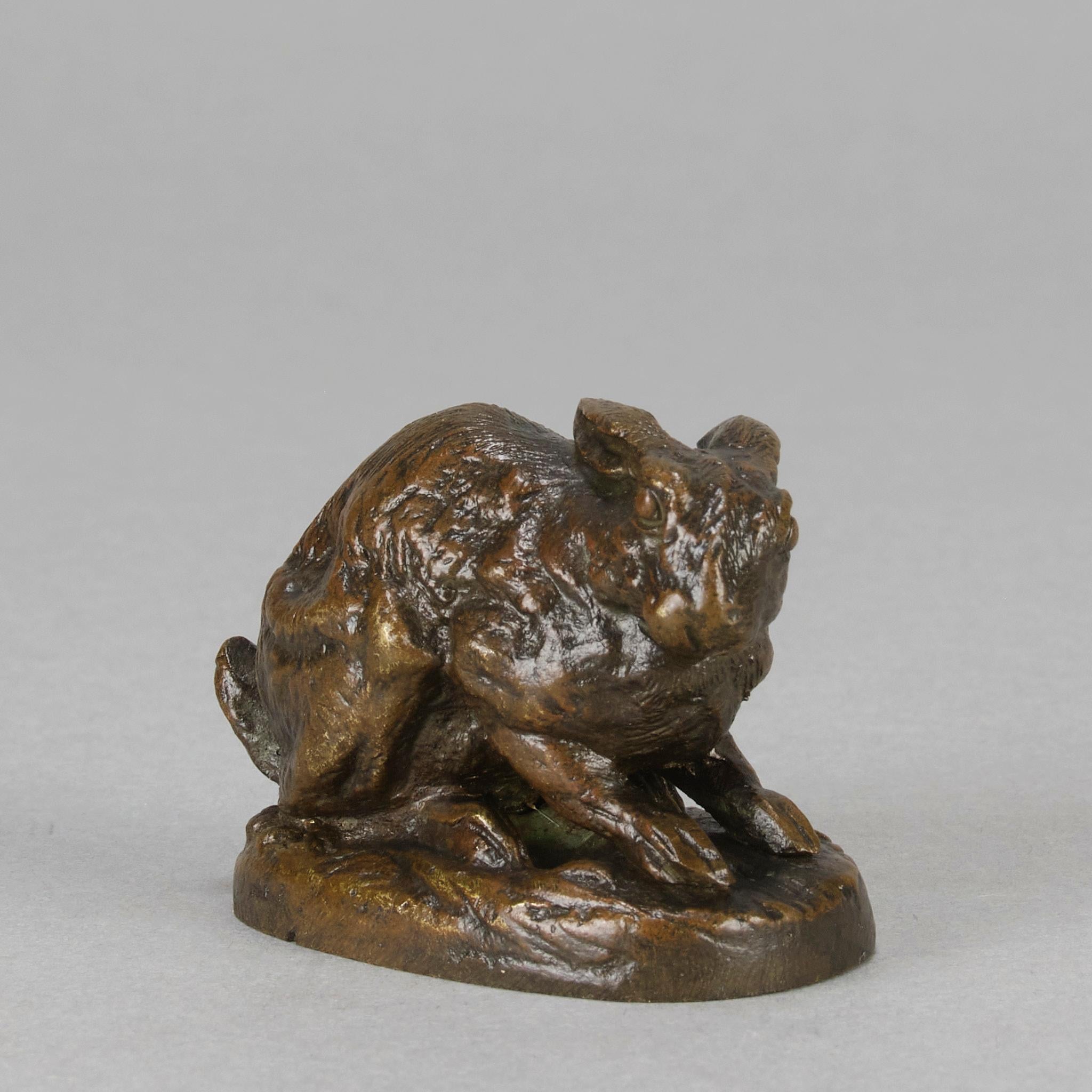 A wonderful late 19th Century Animalier bronze study of a timid rabbit in a crouched position with excellent hand chased surface detail and fine colour, signed Dubucand

ADDITIONAL INFORMATION

Height:                                        4