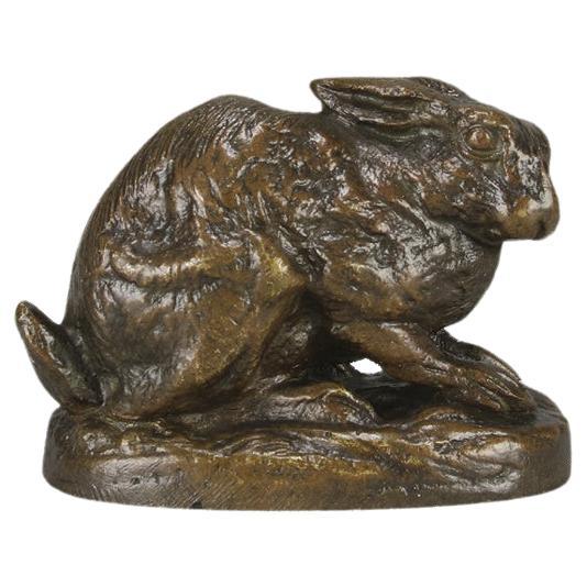 Late 19th Century Animalier Sculpture "Crouched Rabbit" by Alfred Dubucand For Sale