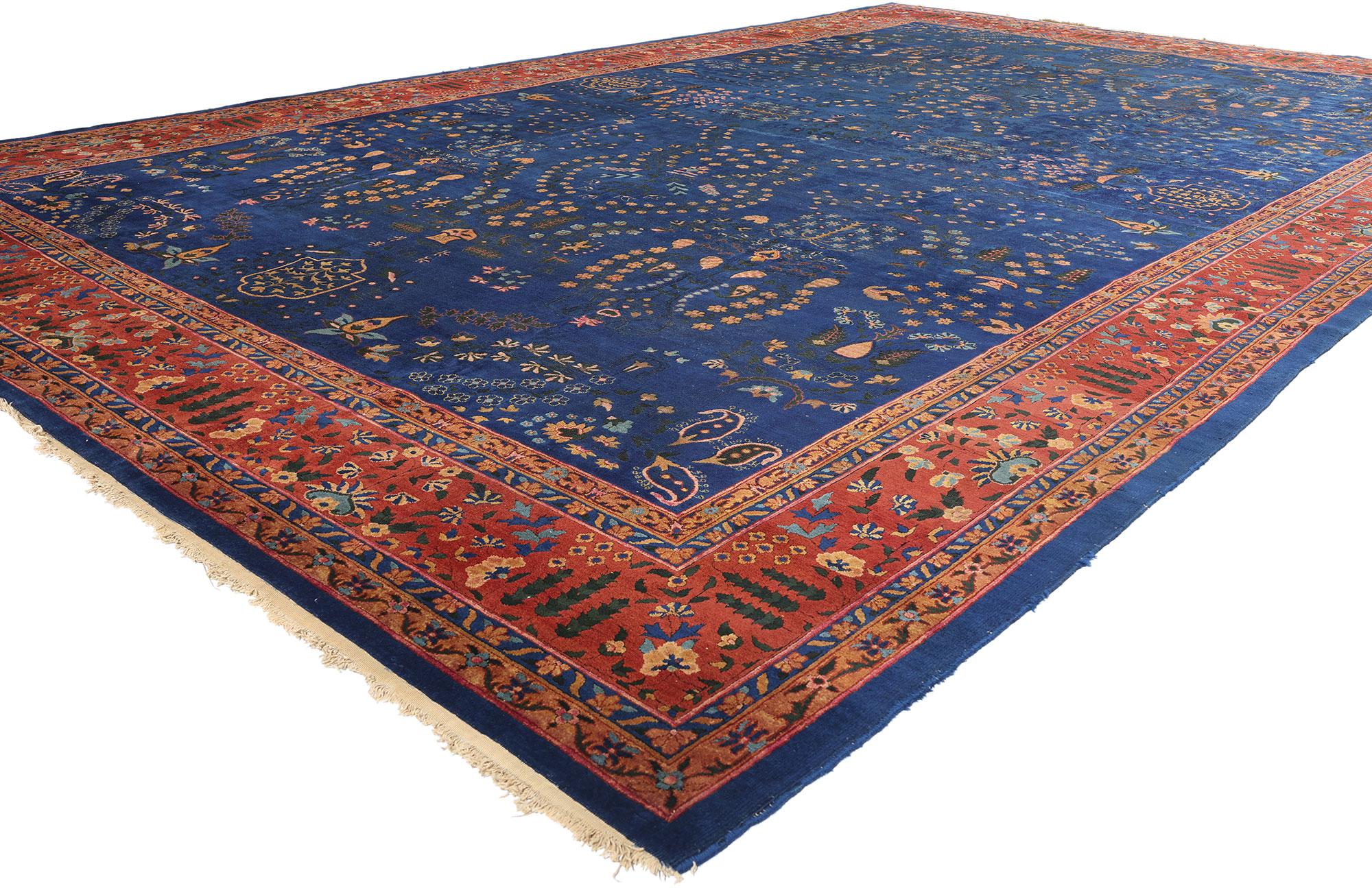 90027 Antique Blue Indian Agra Rug, 10'10 x 16'09. Step into a world of timeless elegance with this exquisite hand knotted wool antique Indian Agra rug, a true masterpiece from the late 19th century. Crafted with meticulous attention to detail, this