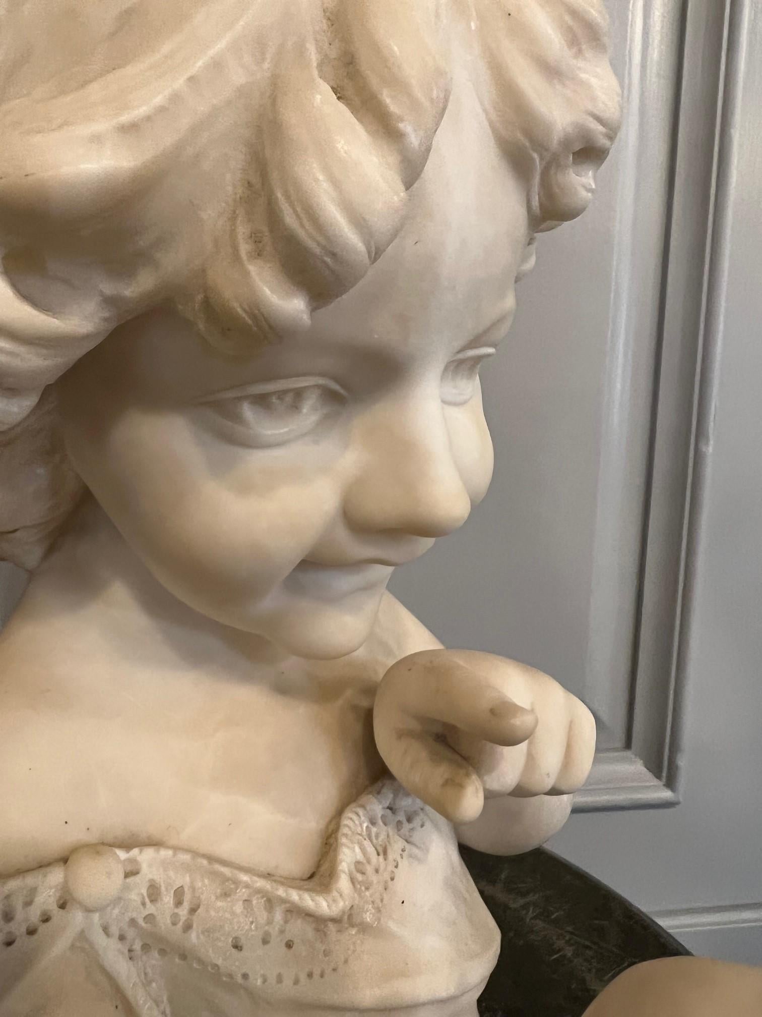 Late 19th Century Antique Alabaster Bust of a Young Girl Holding a Small Bird  For Sale 8