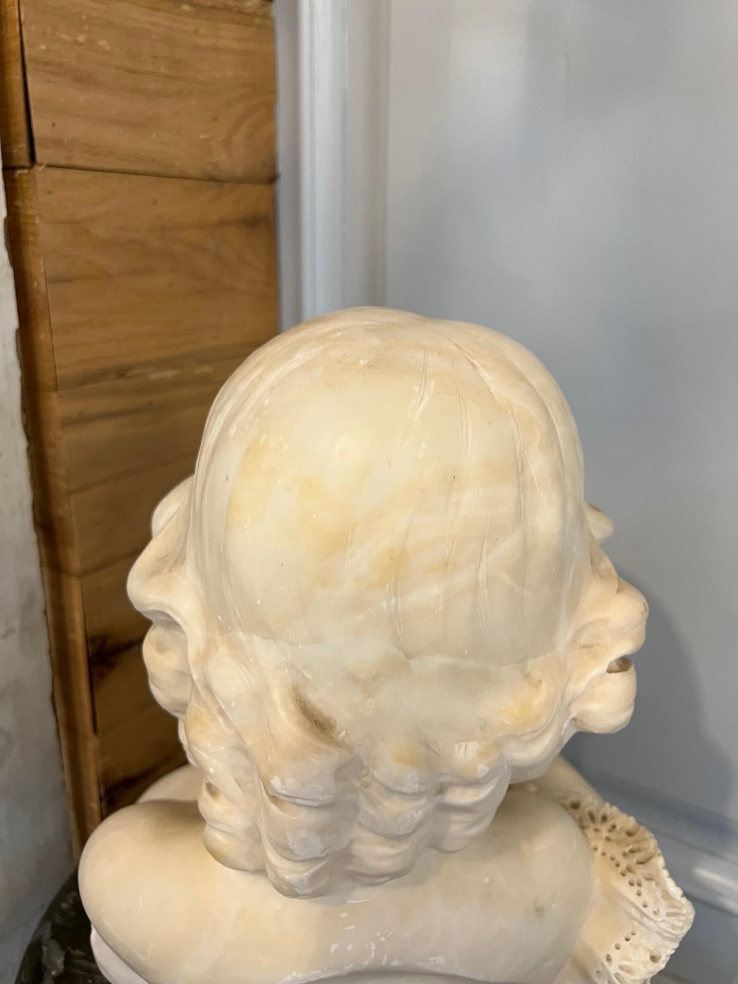 Late 19th Century Antique Alabaster Bust of a Young Girl Holding a Small Bird  For Sale 9