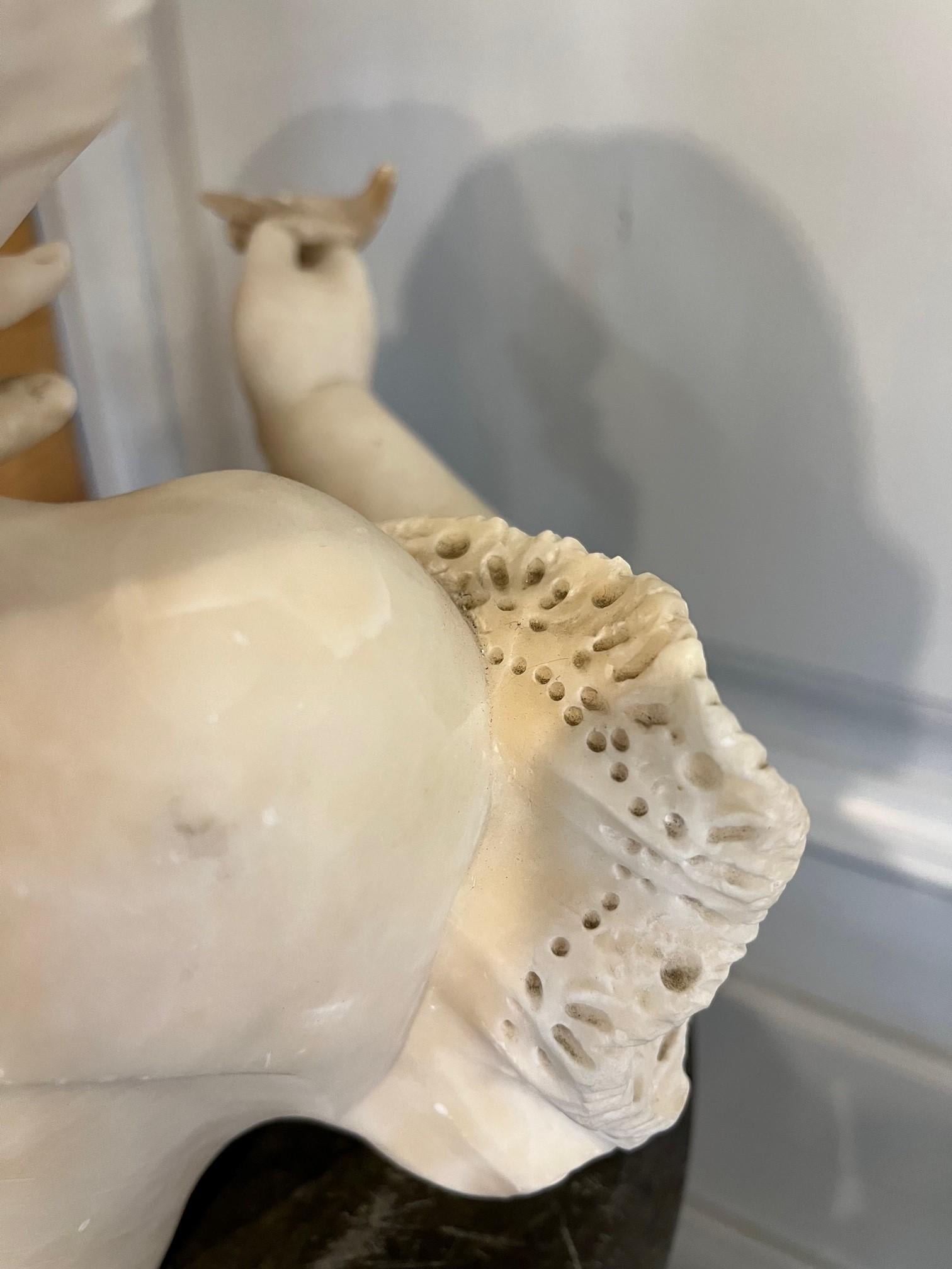 Late 19th Century Antique Alabaster Bust of a Young Girl Holding a Small Bird  For Sale 10