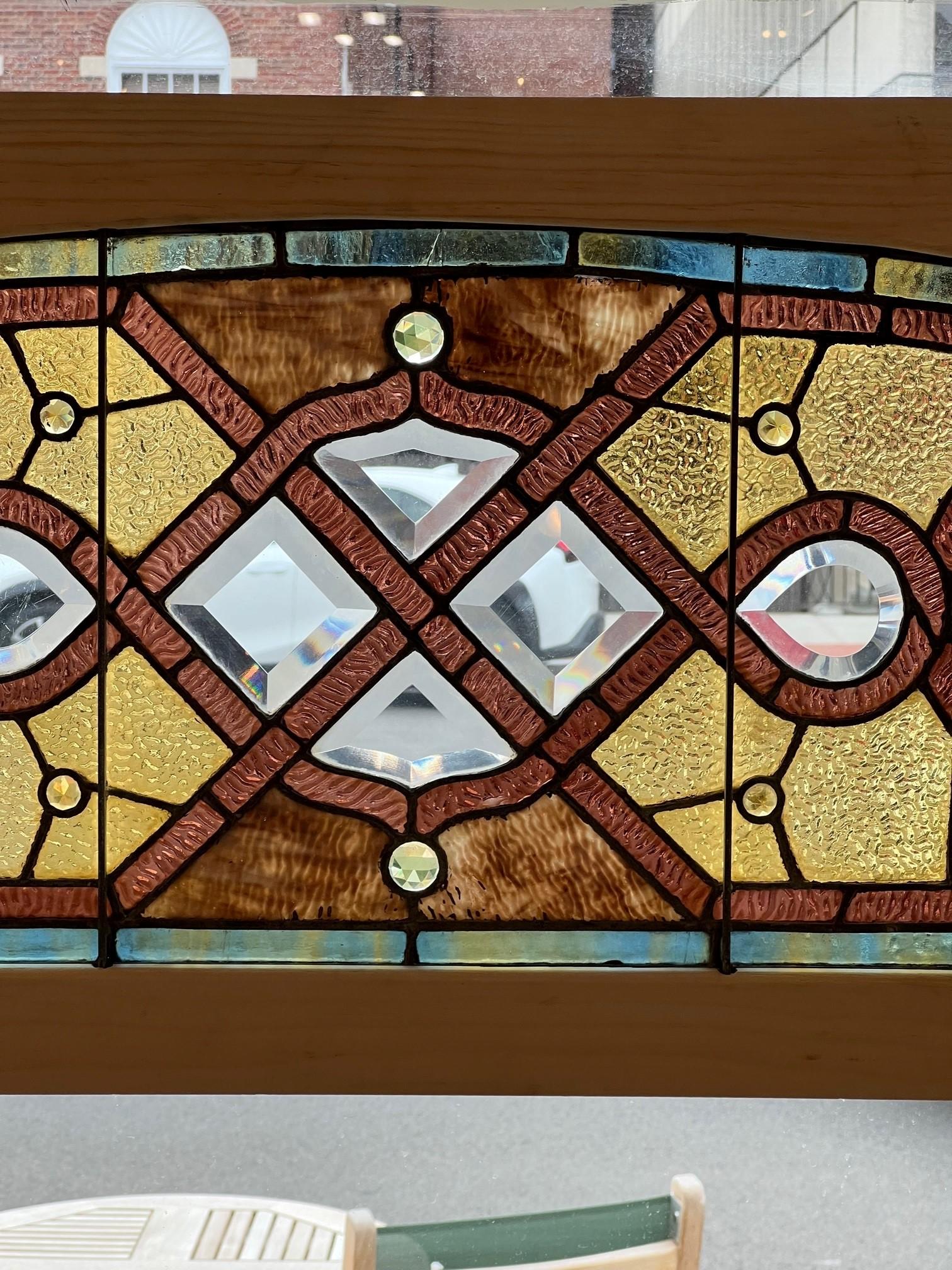  Late 19th Century Antique Arched Stained Glass Transom in a New Wood Frame For Sale 2