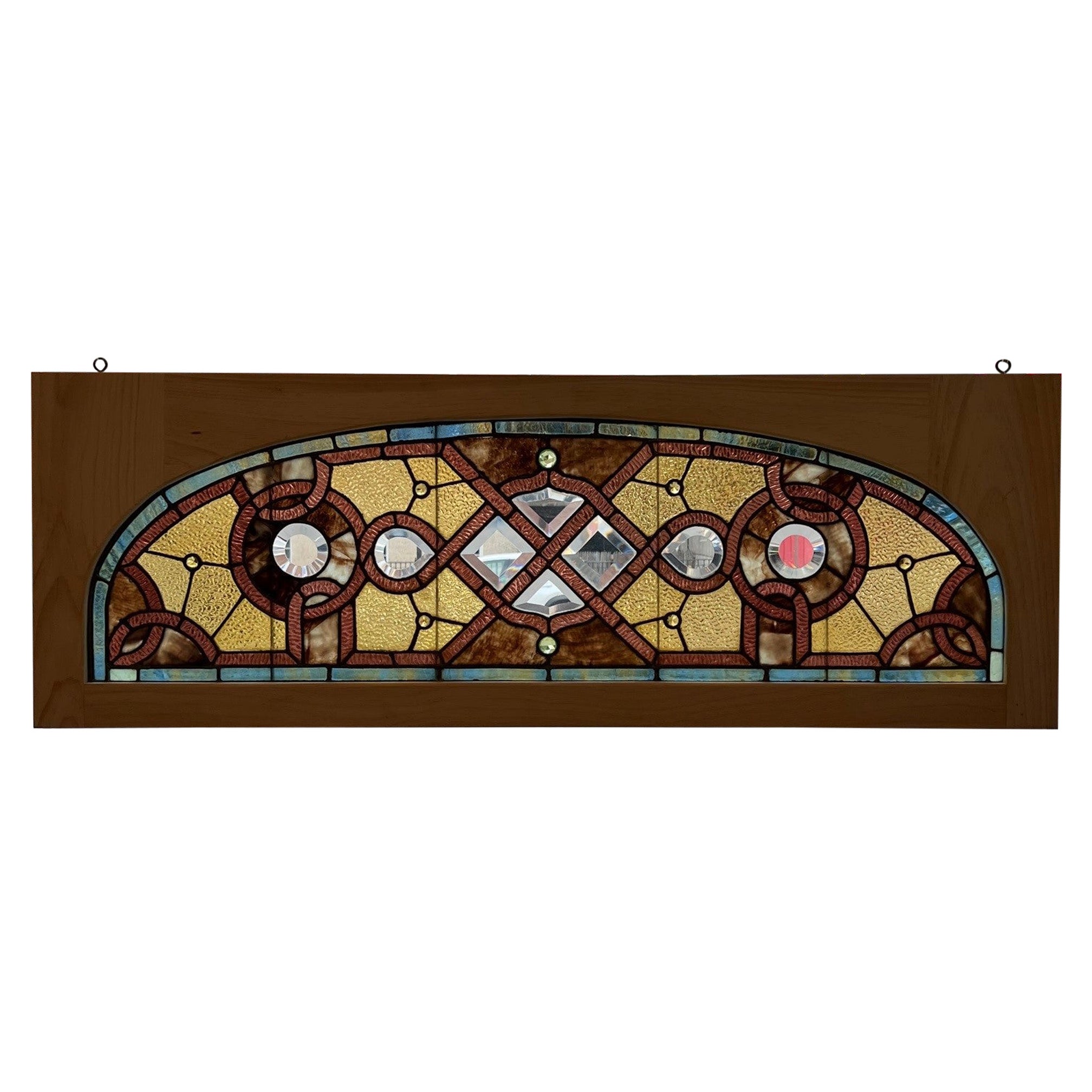 Late 19th Century Antique Arched Stained Glass Transom in a New Wood Frame