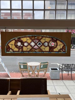 Late 19th Century Antique Arched Stained Glass Transom Window New Wood Frame