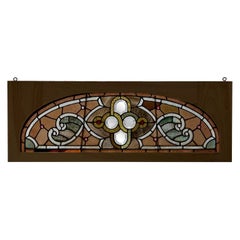 Late 19th Century Antique Arched Stained Glass Transom Window New Wood Frame