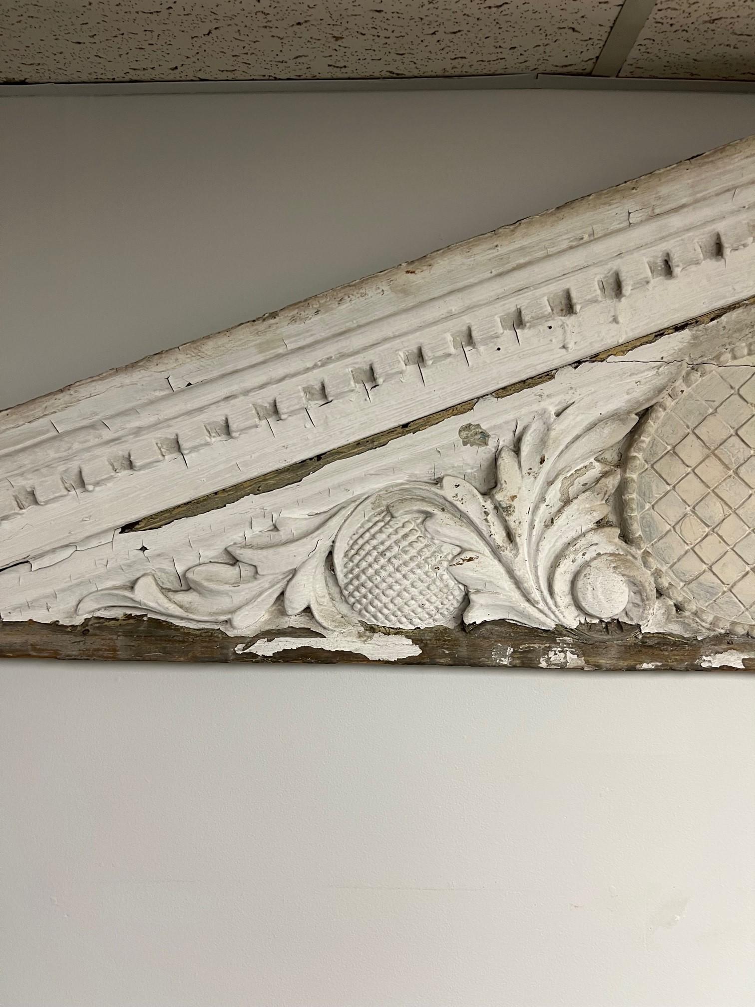 American Late 19th Century Antique Architectural Carved Wood Overdoor Pediment   For Sale