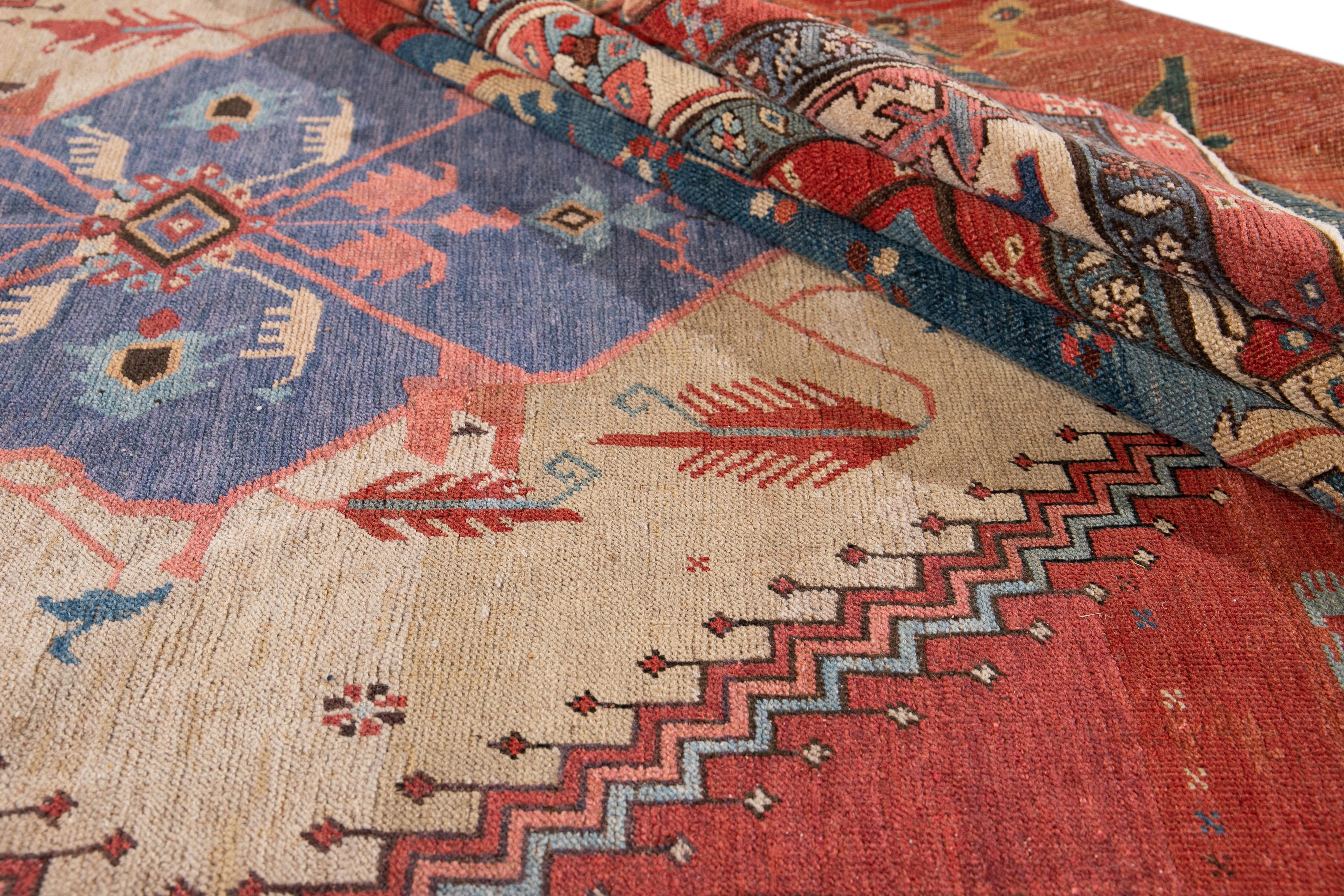 19th Century Antique Bakshaish Handmade Blue and Red Wool Rug In Good Condition For Sale In Norwalk, CT