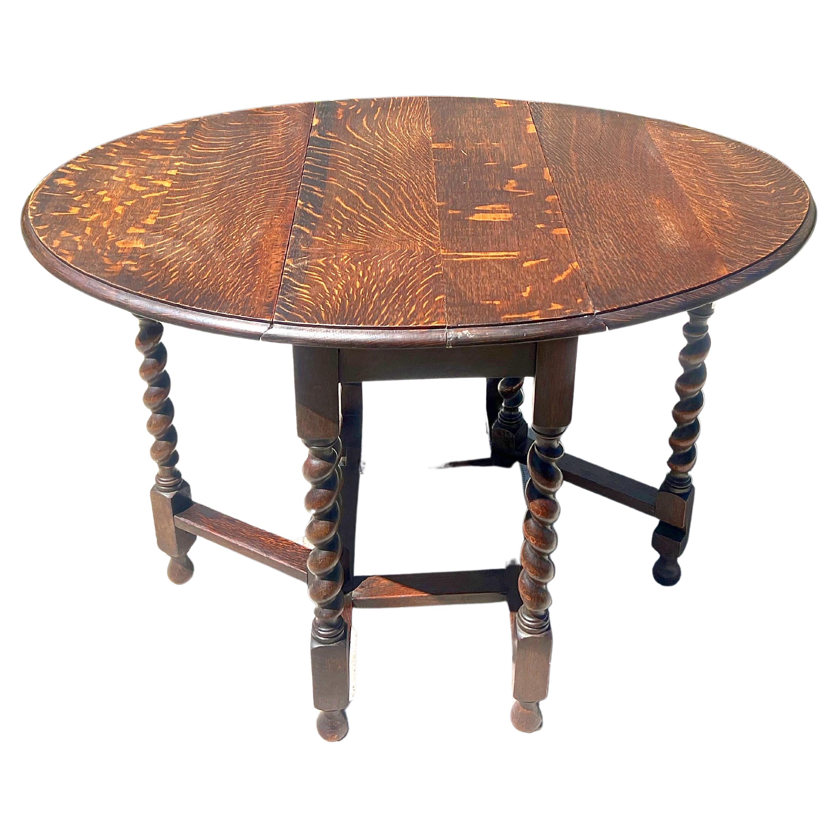 Late 19th Century Antique Barley Twist Drop Leaf Gateleg Table