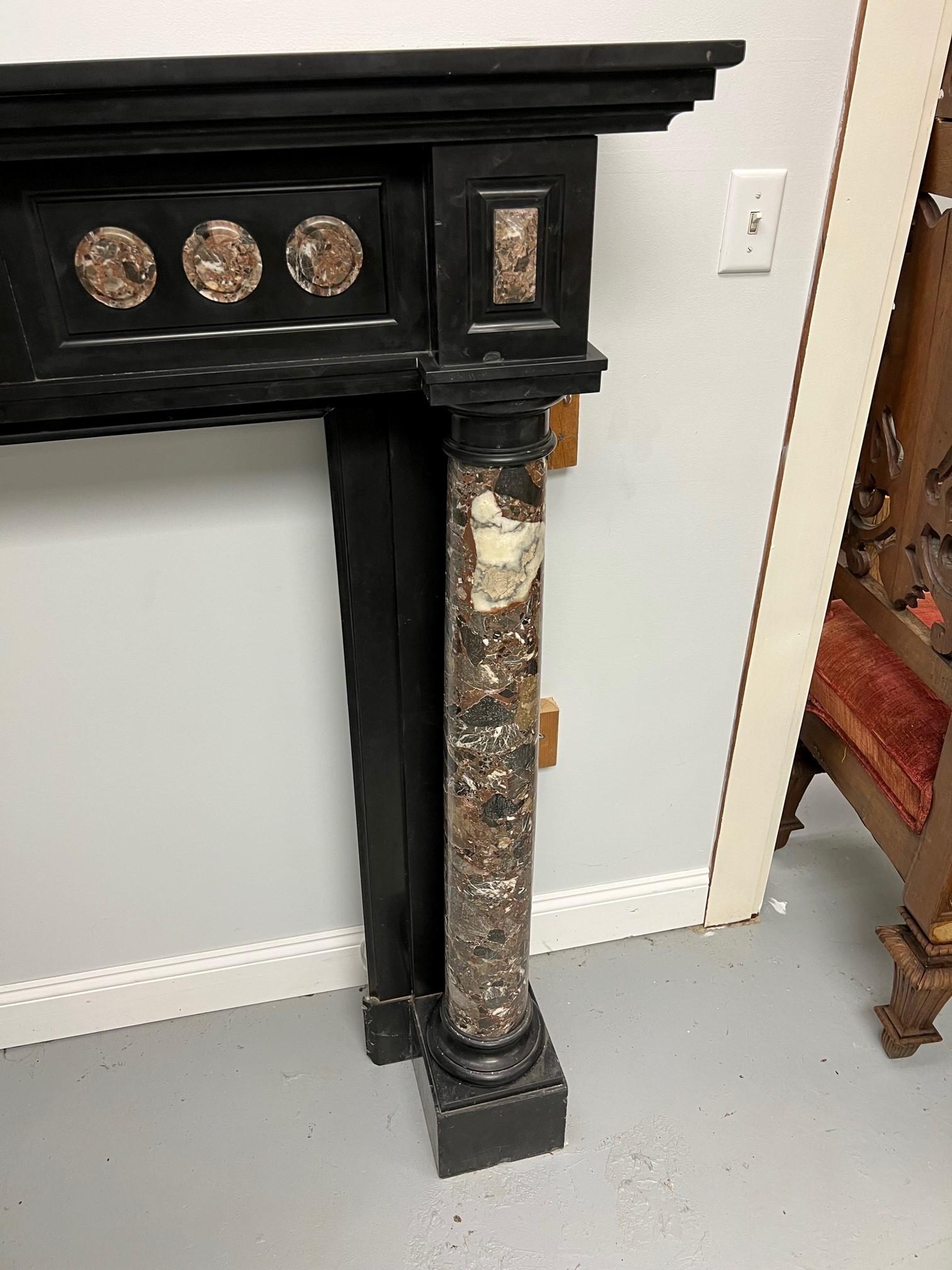 French Late 19th Century Antique Black Belgian Marble Mantel with Marble Columns For Sale