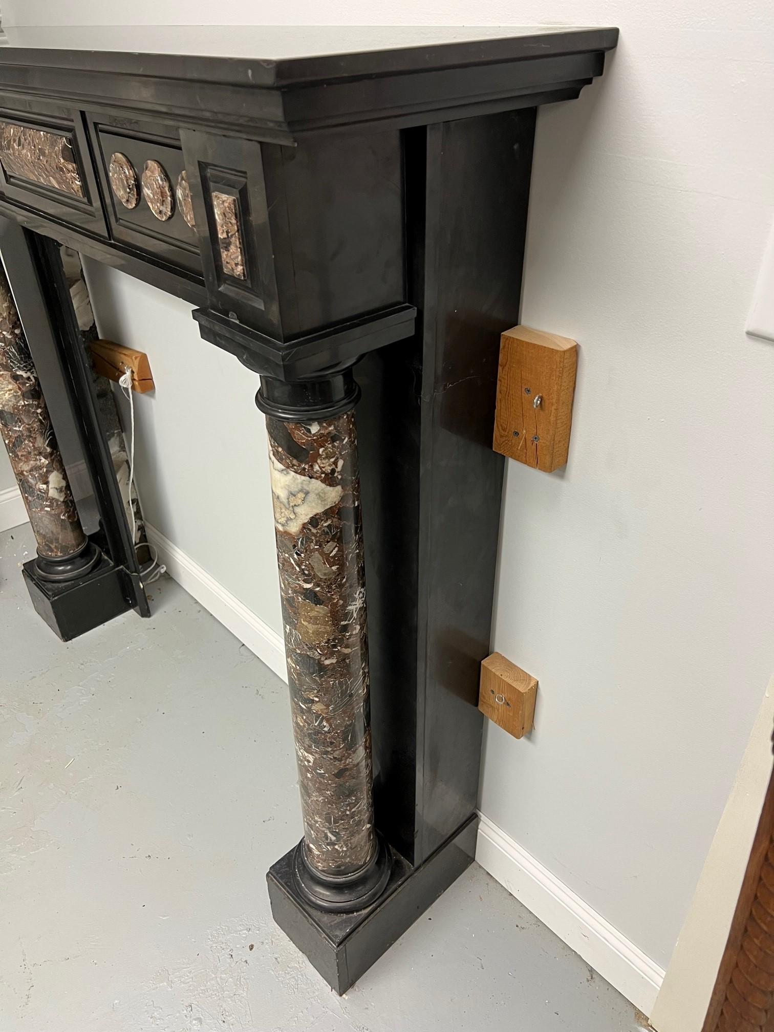 Late 19th Century Antique Black Belgian Marble Mantel with Marble Columns In Good Condition For Sale In Stamford, CT