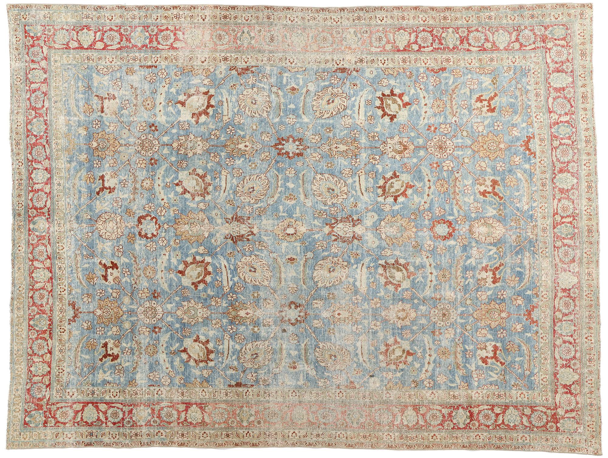 Late  19th Century Antique Blue Persian Tabriz Carpet For Sale 5
