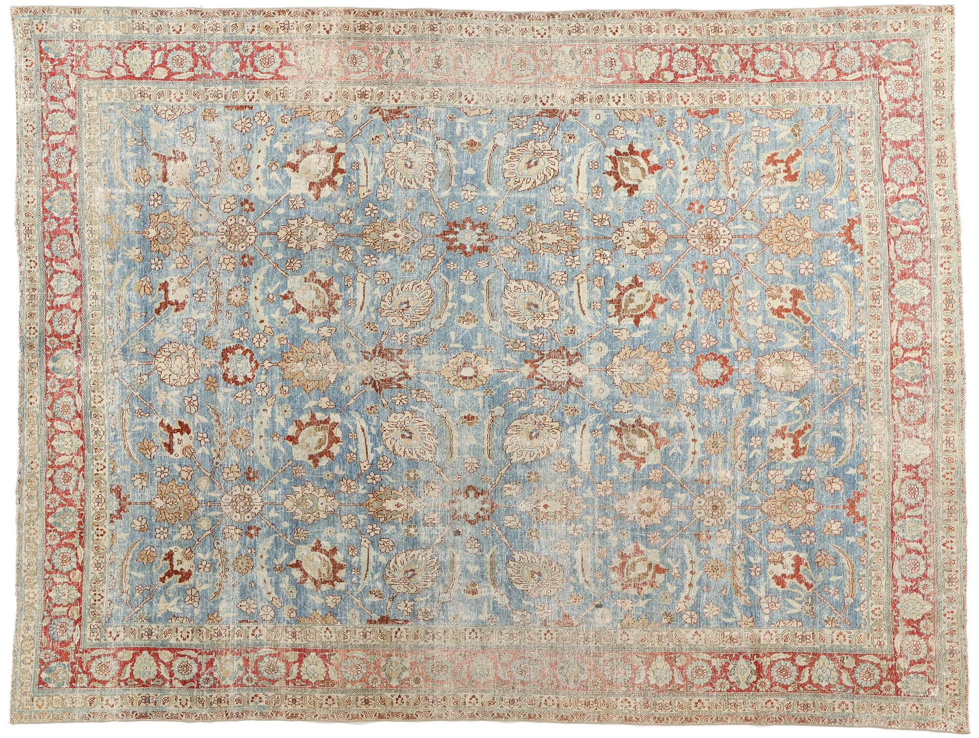 En retard  Tapis persan bleu ancien de Tabriz du 19ème siècle en vente 3