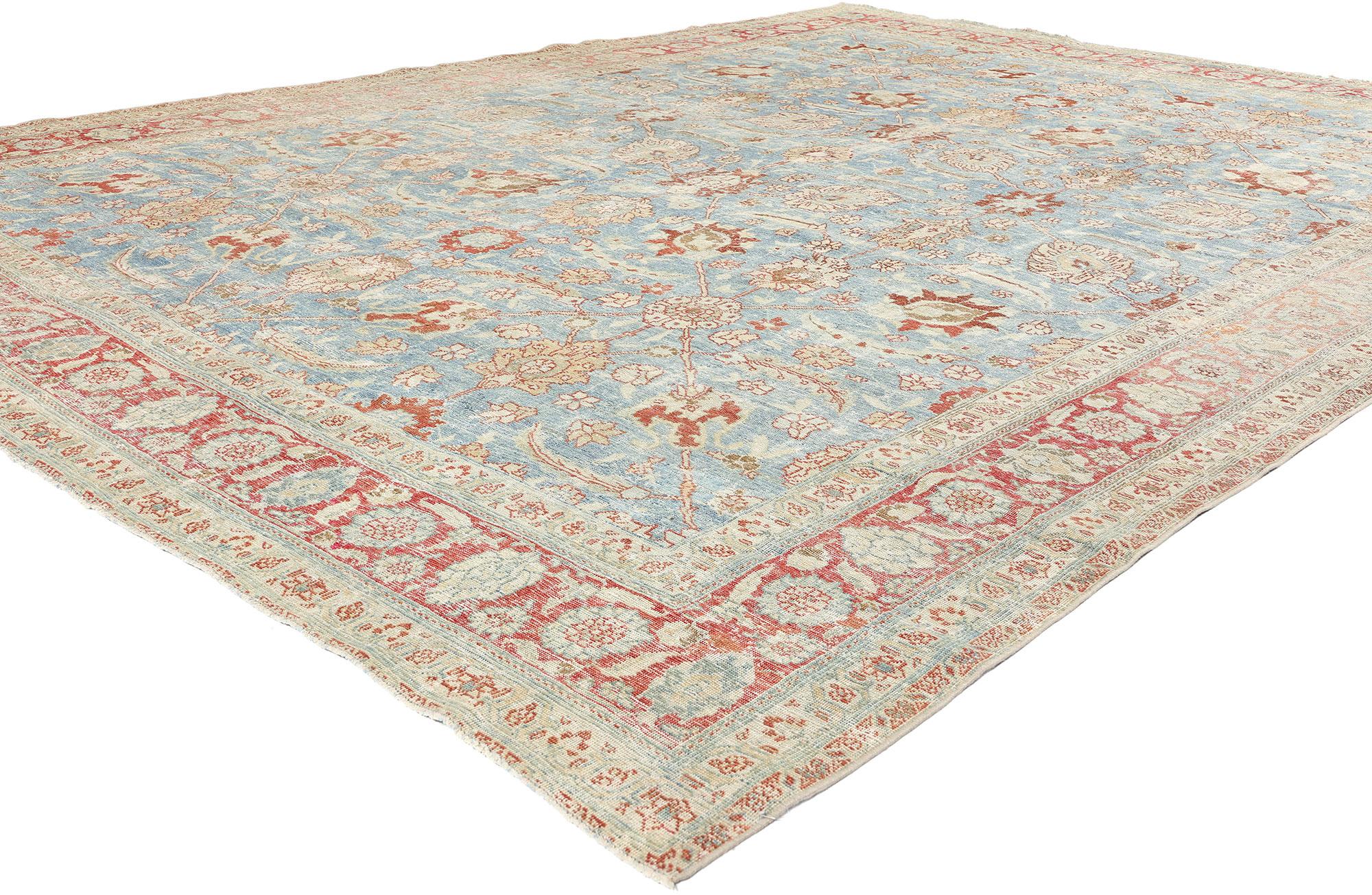 53174 Tapis Tabriz Persan antique, 08'10 x 11'09. Les tapis tabriz persans antiques délavés sont un type de tapis qui subit un processus de traitement spécial pour leur donner un aspect vieilli et altéré, ressemblant aux tapis anciens. Ils sont