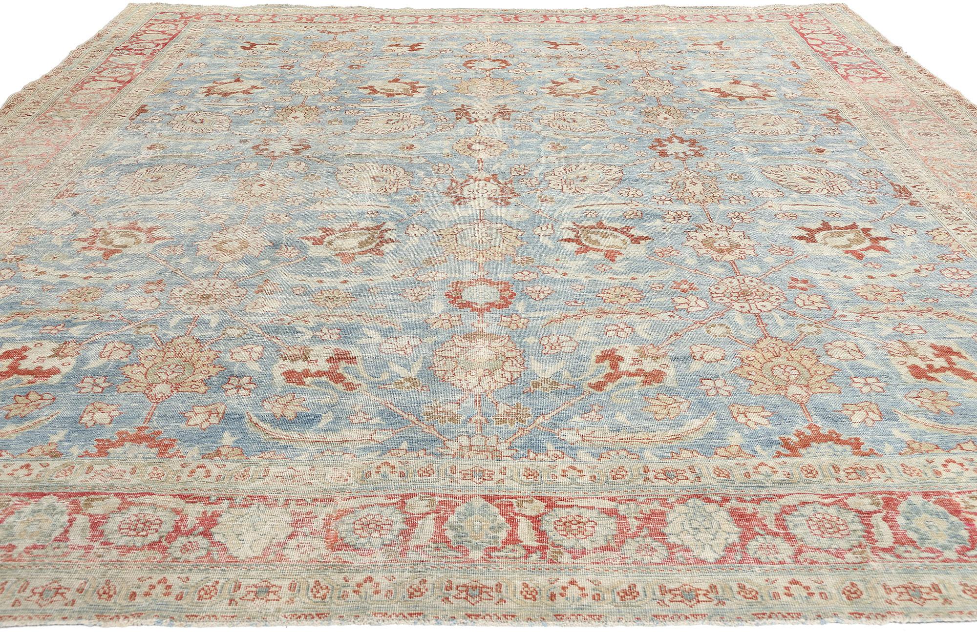 Hand-Knotted Late  19th Century Antique Blue Persian Tabriz Carpet For Sale