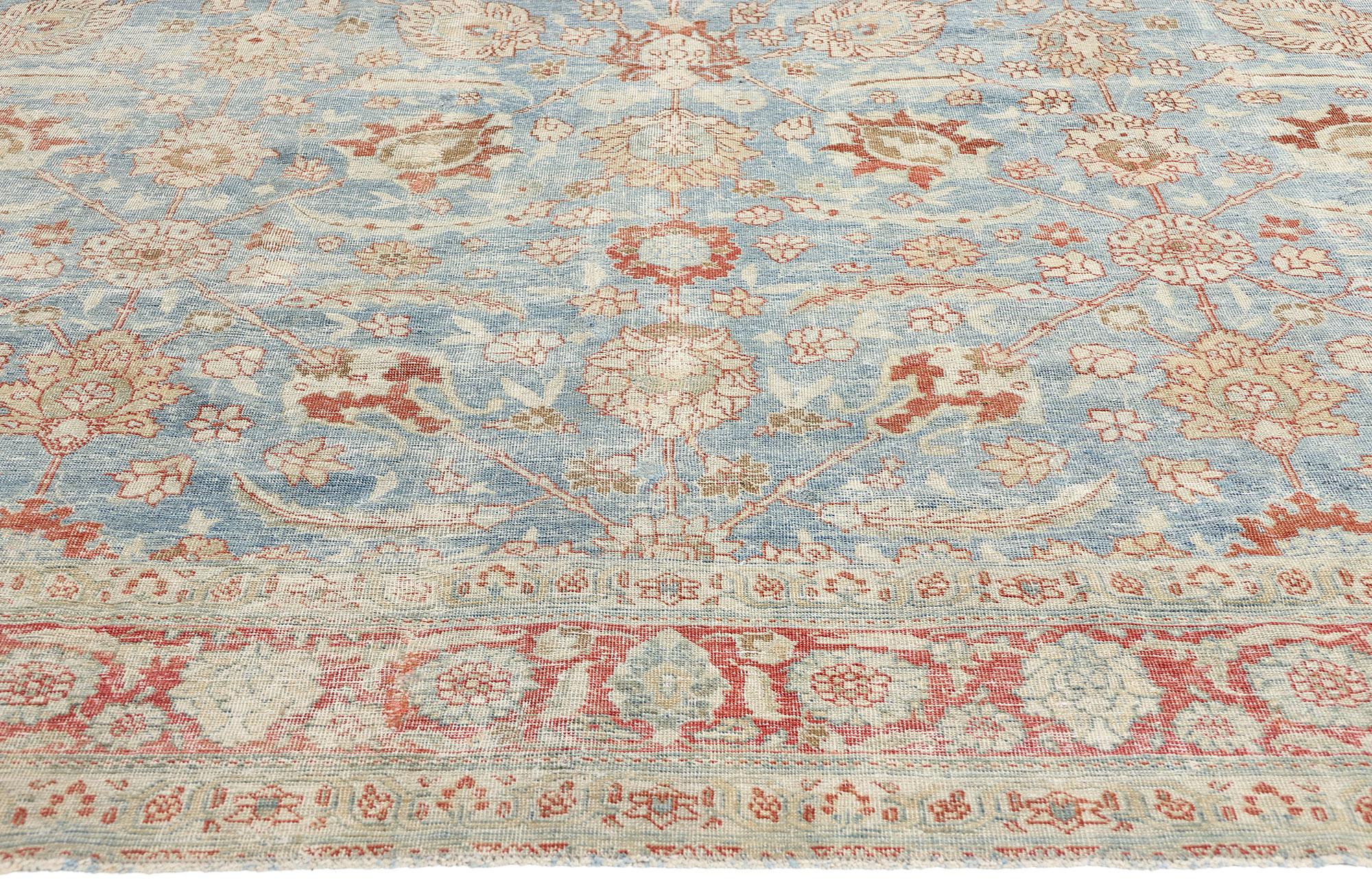 Wool Late  19th Century Antique Blue Persian Tabriz Carpet For Sale