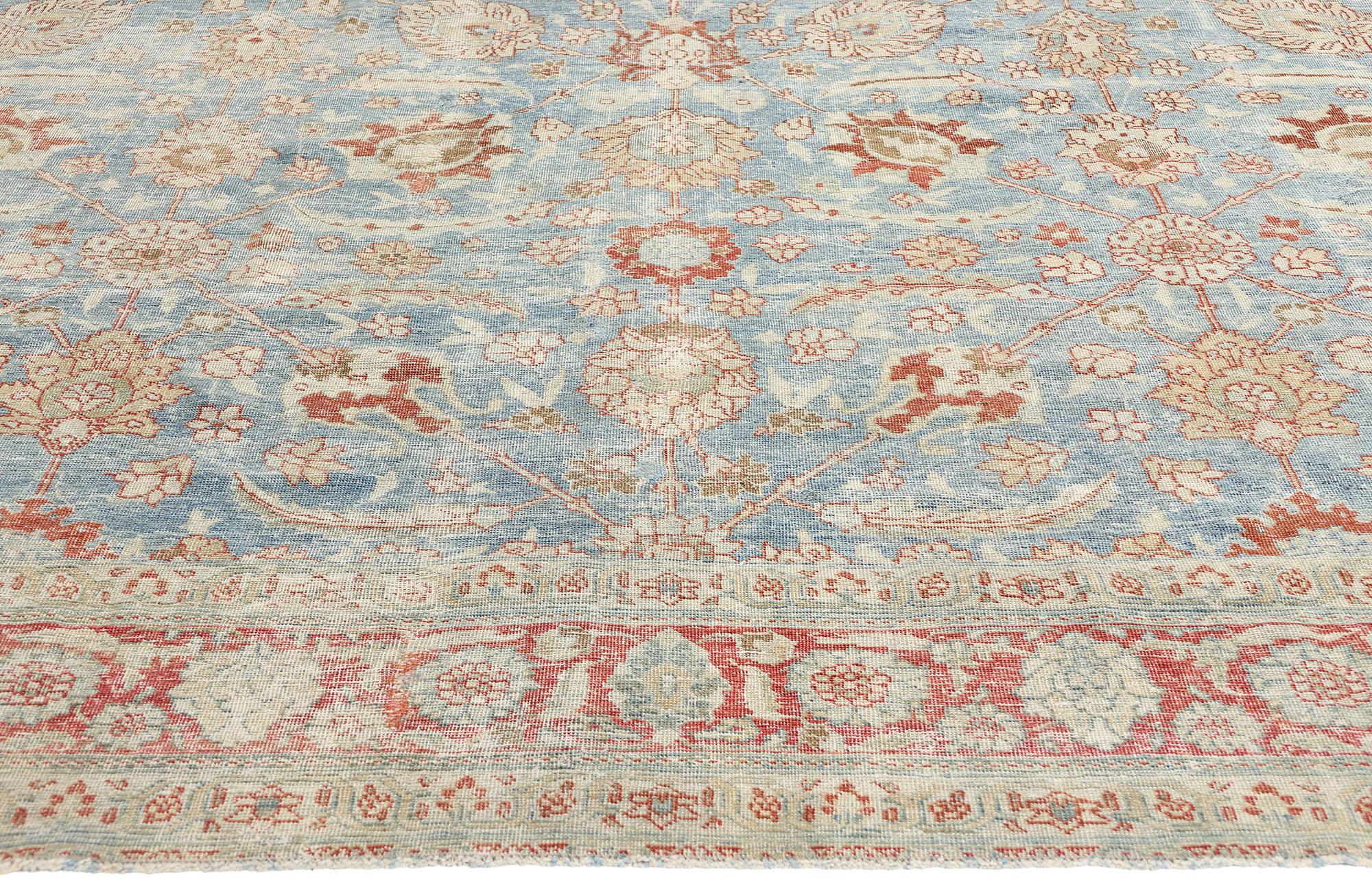 En retard  Tapis persan bleu ancien de Tabriz du 19ème siècle Abîmé - En vente à Dallas, TX