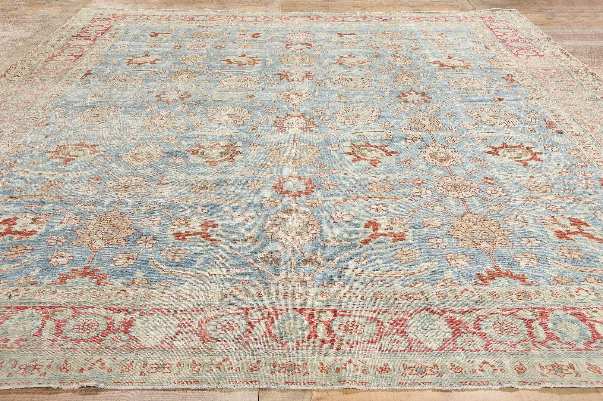 En retard  Tapis persan bleu ancien de Tabriz du 19ème siècle en vente 1