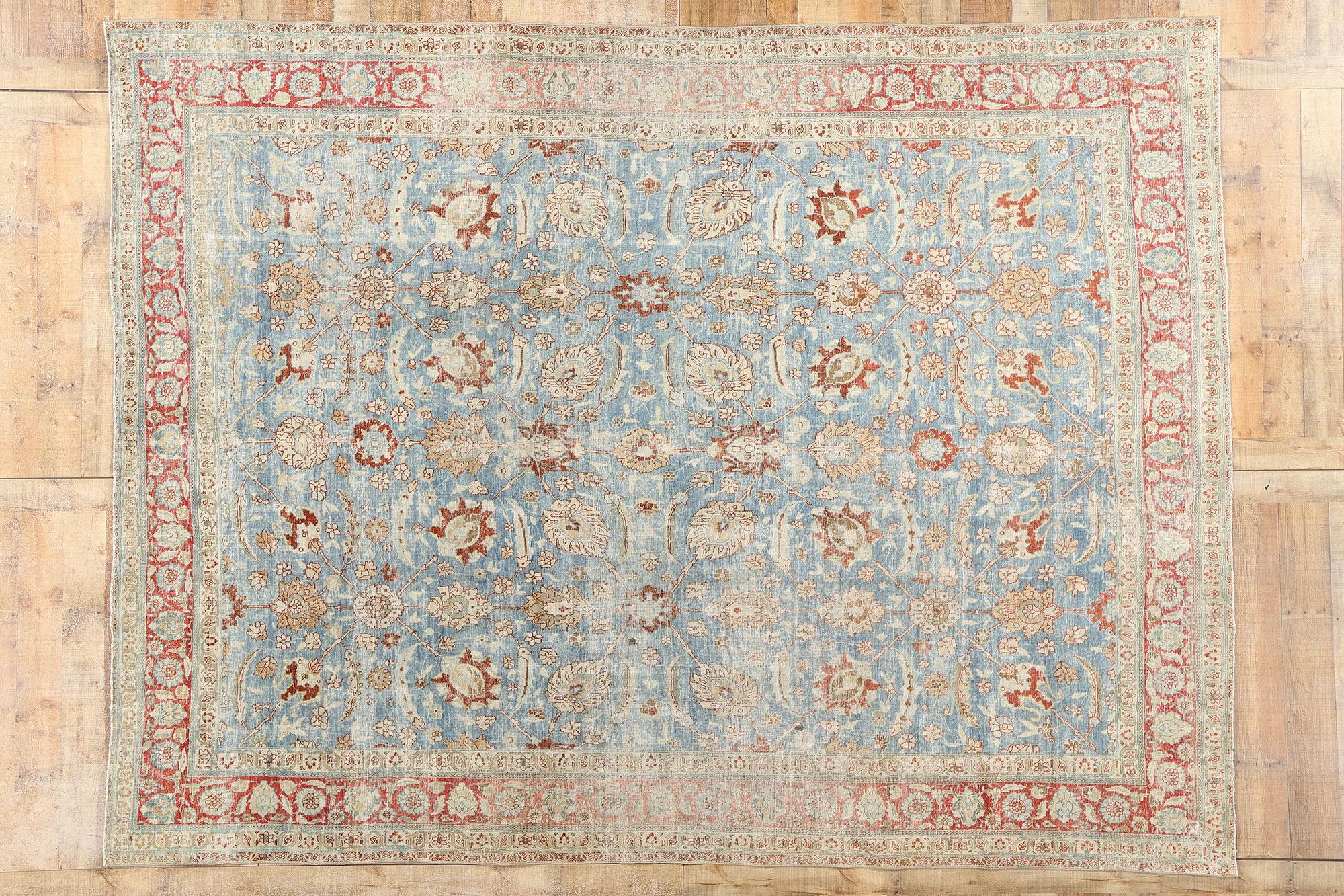 Late  19th Century Antique Blue Persian Tabriz Carpet For Sale 4