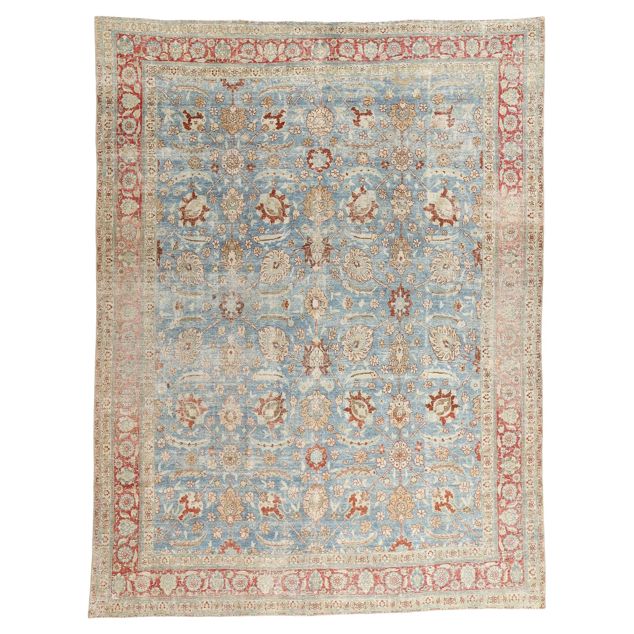 Late  19th Century Antique Blue Persian Tabriz Carpet For Sale