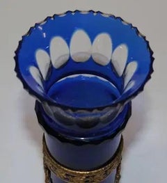 Late 19th Century Antique Bohemian Crystal Vase With Gilt Ormolu Bronze Frame