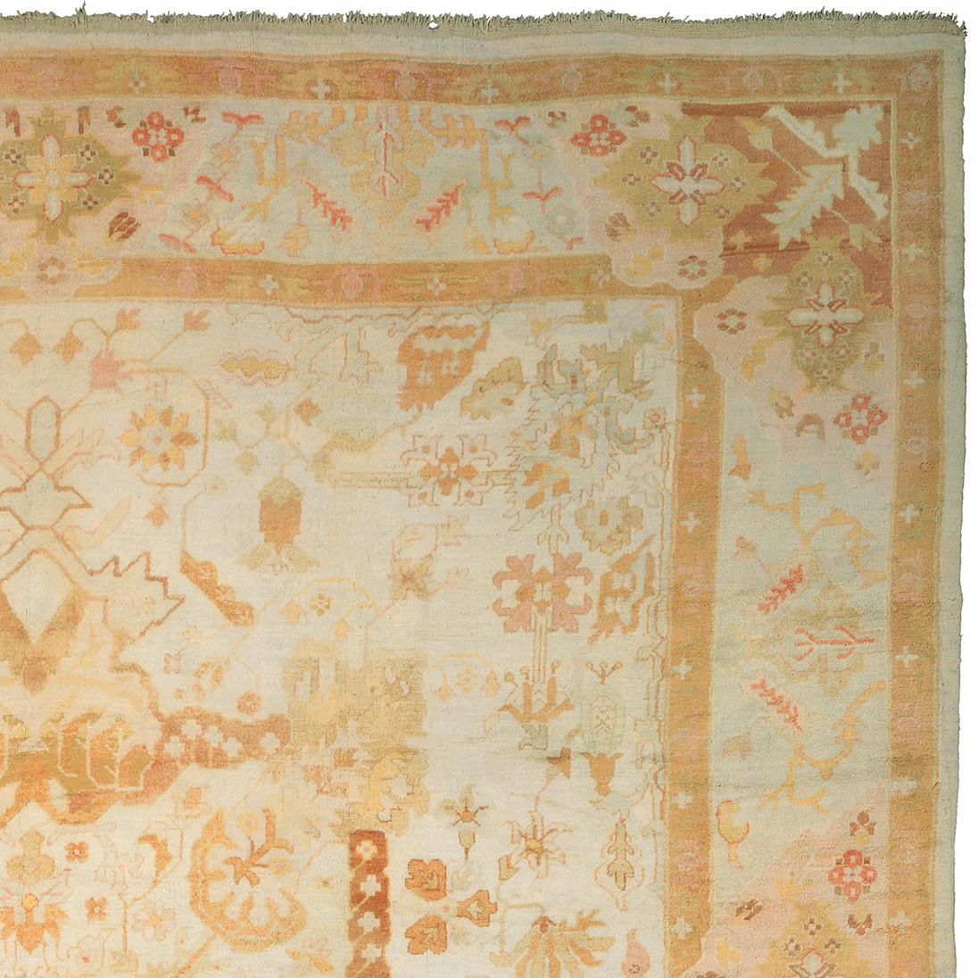 Hand-Knotted Late-19th Century Antique Borlou Beige Turkish Rug For Sale