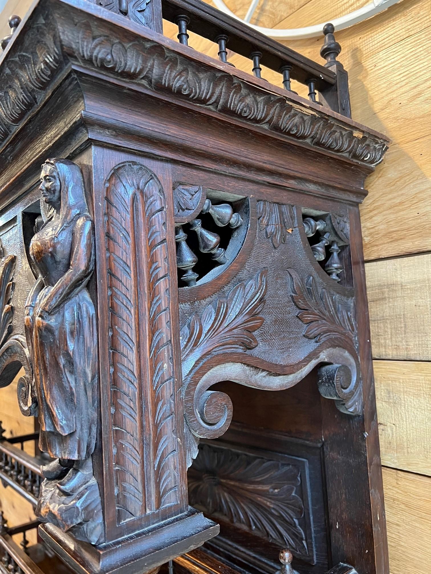 Late 19th Century Antique Brittney Style Carved Wood French Cabinet, Hutch For Sale 9