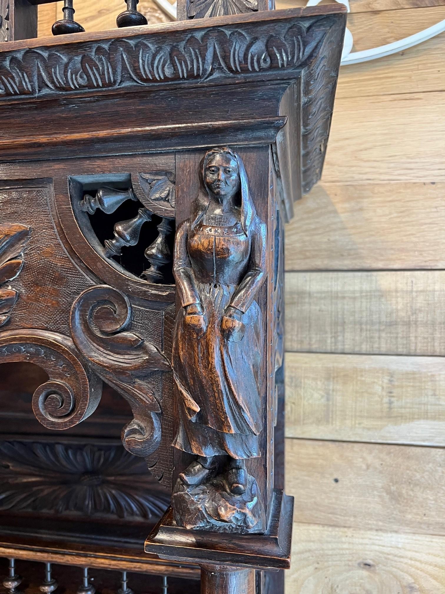 Late 19th Century Antique Brittney Style Carved Wood French Cabinet, Hutch For Sale 3