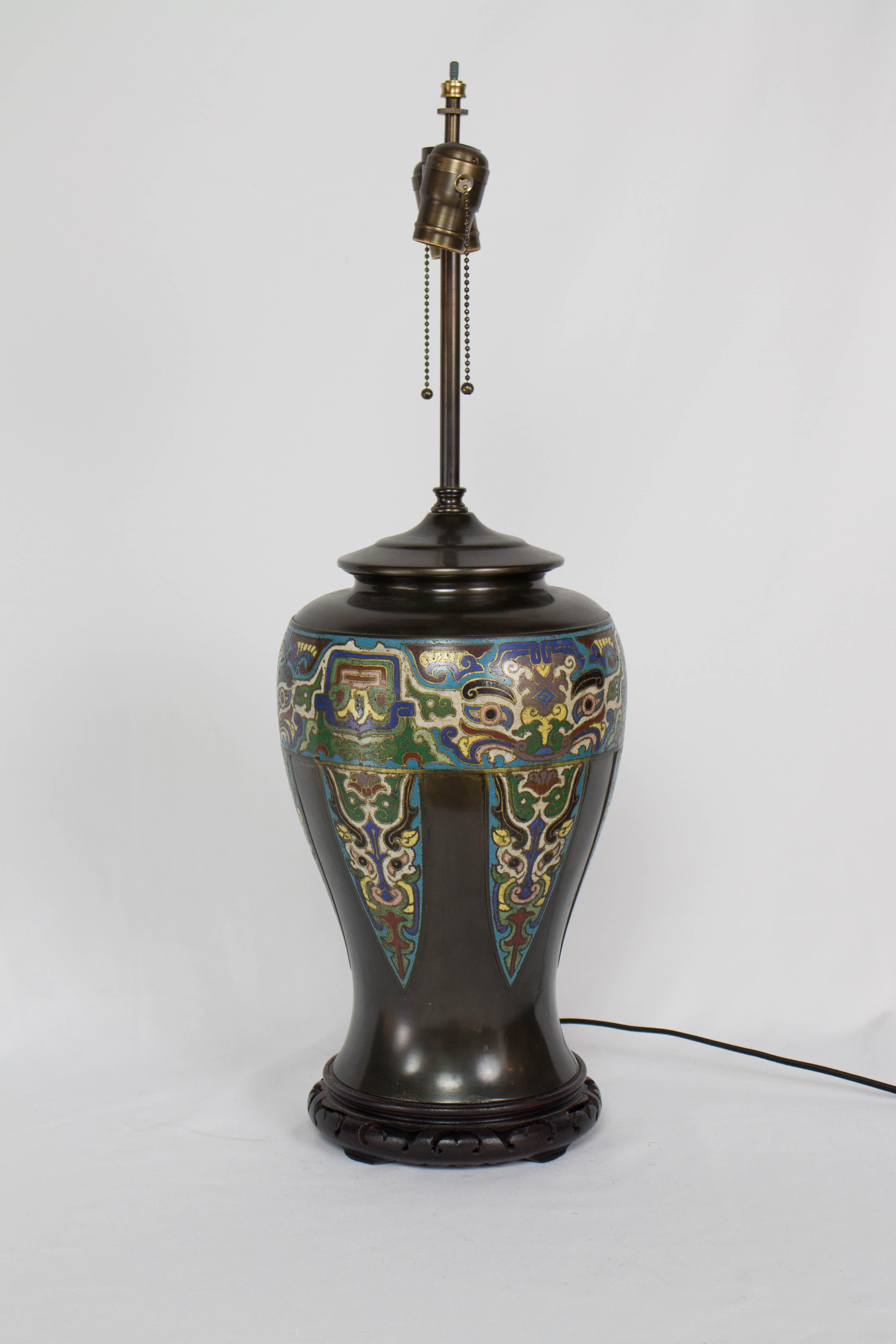 Aesthetic Movement Late 19th Century Antique Bronze Champleve Table Lamp For Sale