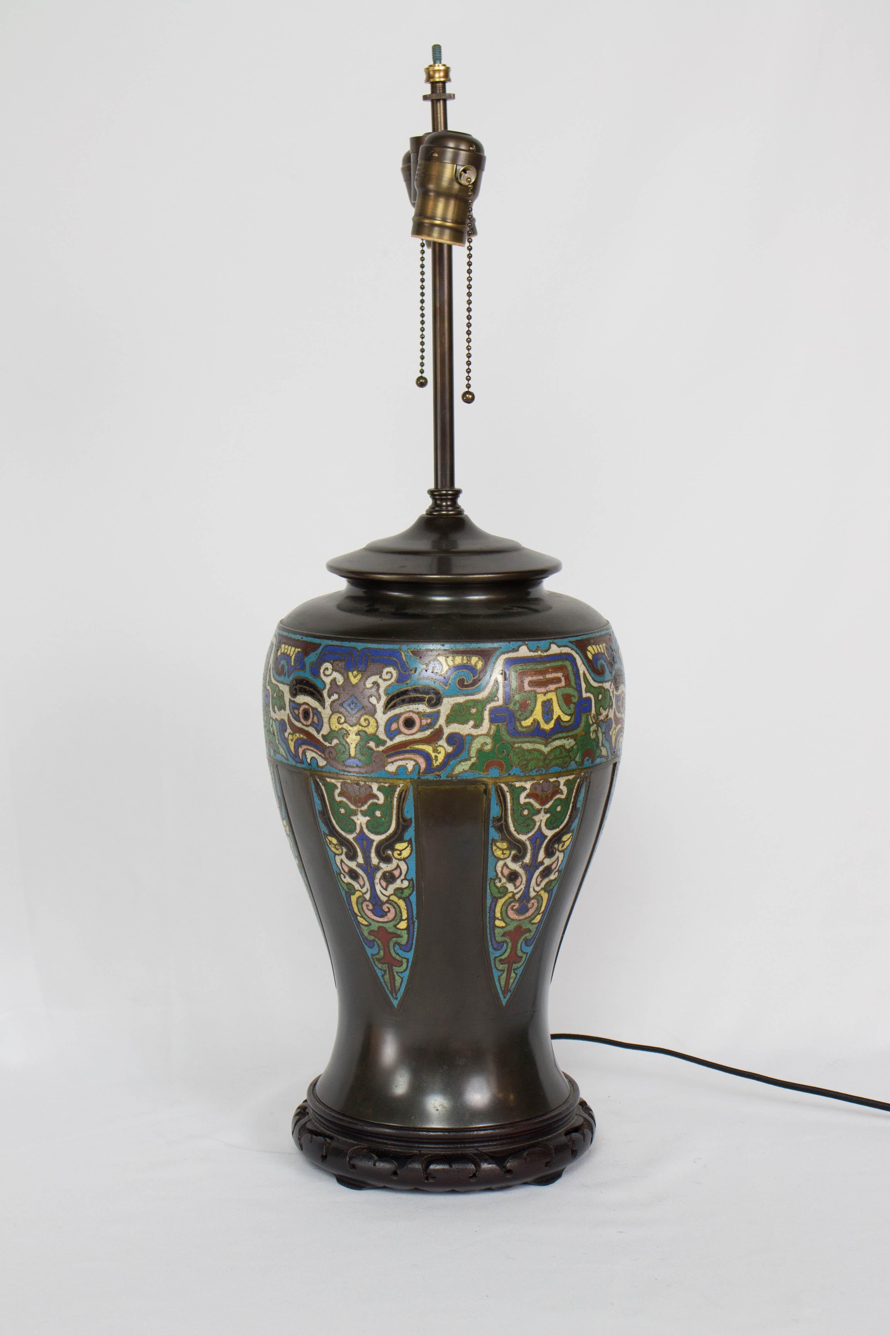 Late 19th Century Antique Bronze Champleve Table Lamp For Sale 1