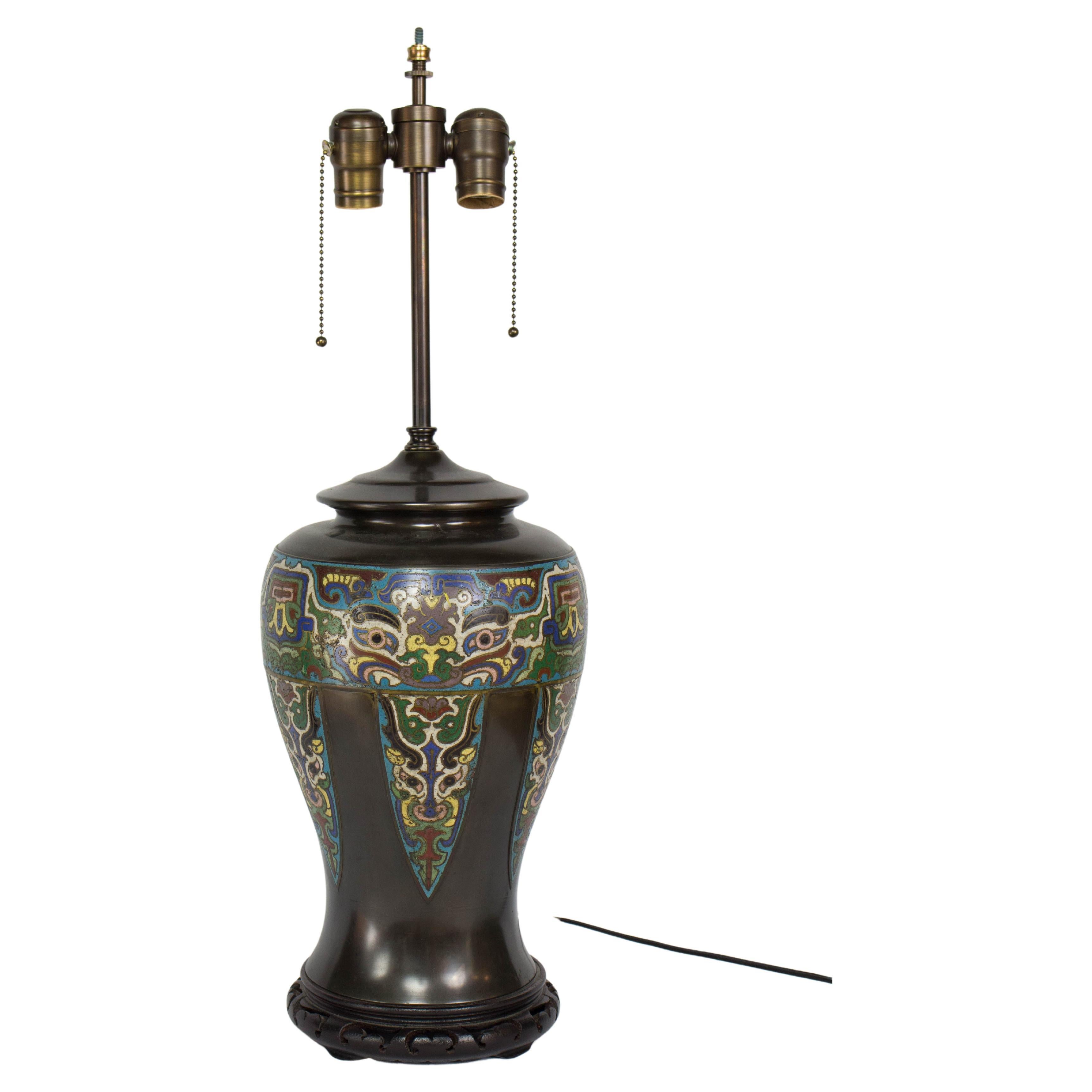 Late 19th Century Antique Bronze Champleve Table Lamp For Sale