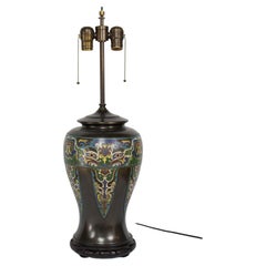 Late 19th Century Antique Bronze Champleve Table Lamp