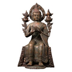 Late 19th century Antique bronze Nepali Maitreya Buddha statue from Nepal