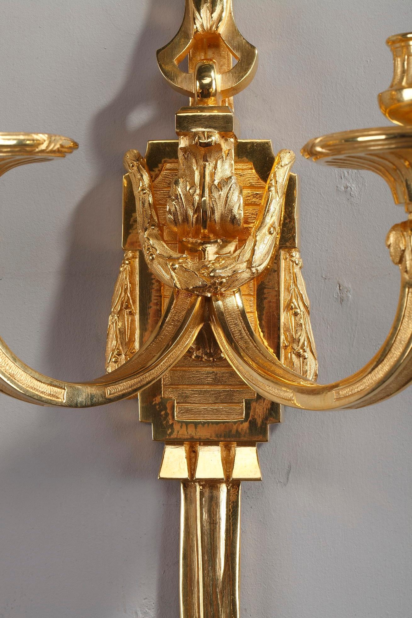 French Late 19th Century Antique Candle Wall Sconces in Louis XVI Style