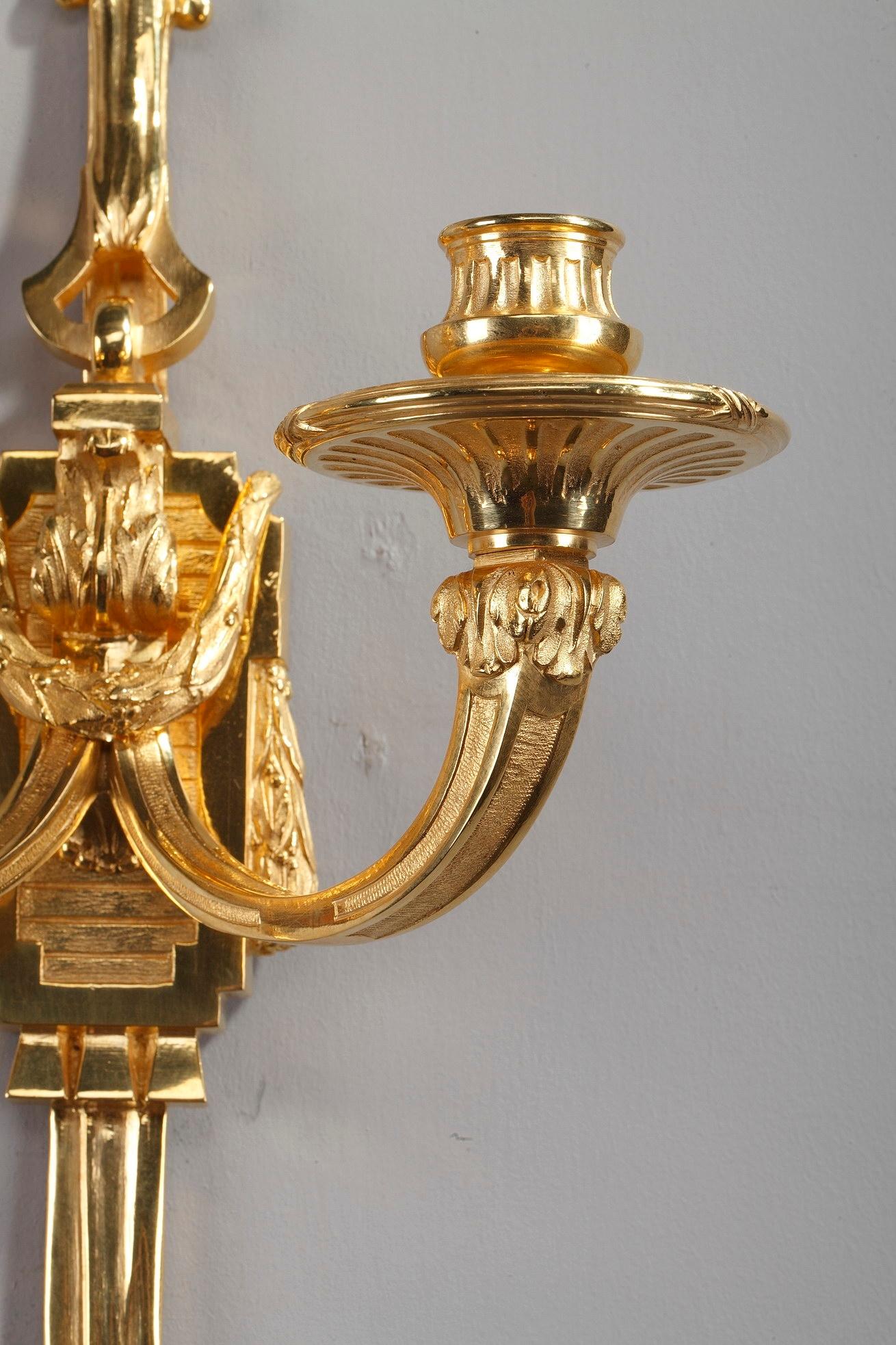 Ormolu Late 19th Century Antique Candle Wall Sconces in Louis XVI Style