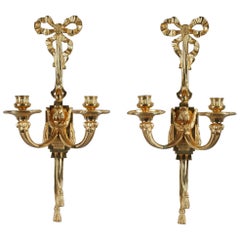 Late 19th Century Antique Candle Wall Sconces in Louis XVI Style