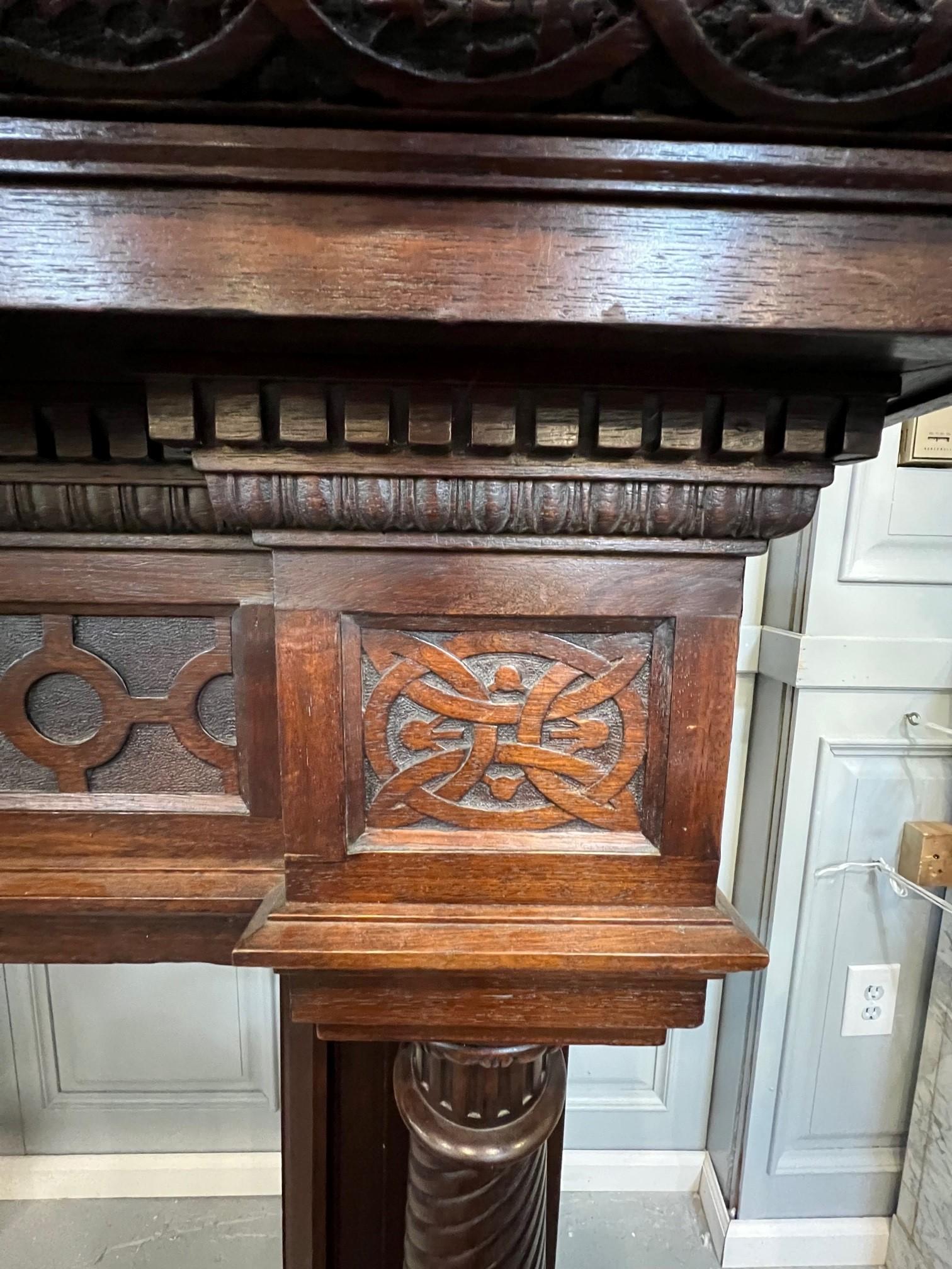 Late 19th Century Antique Carved Wood Fireplace Mantel from France For Sale 2